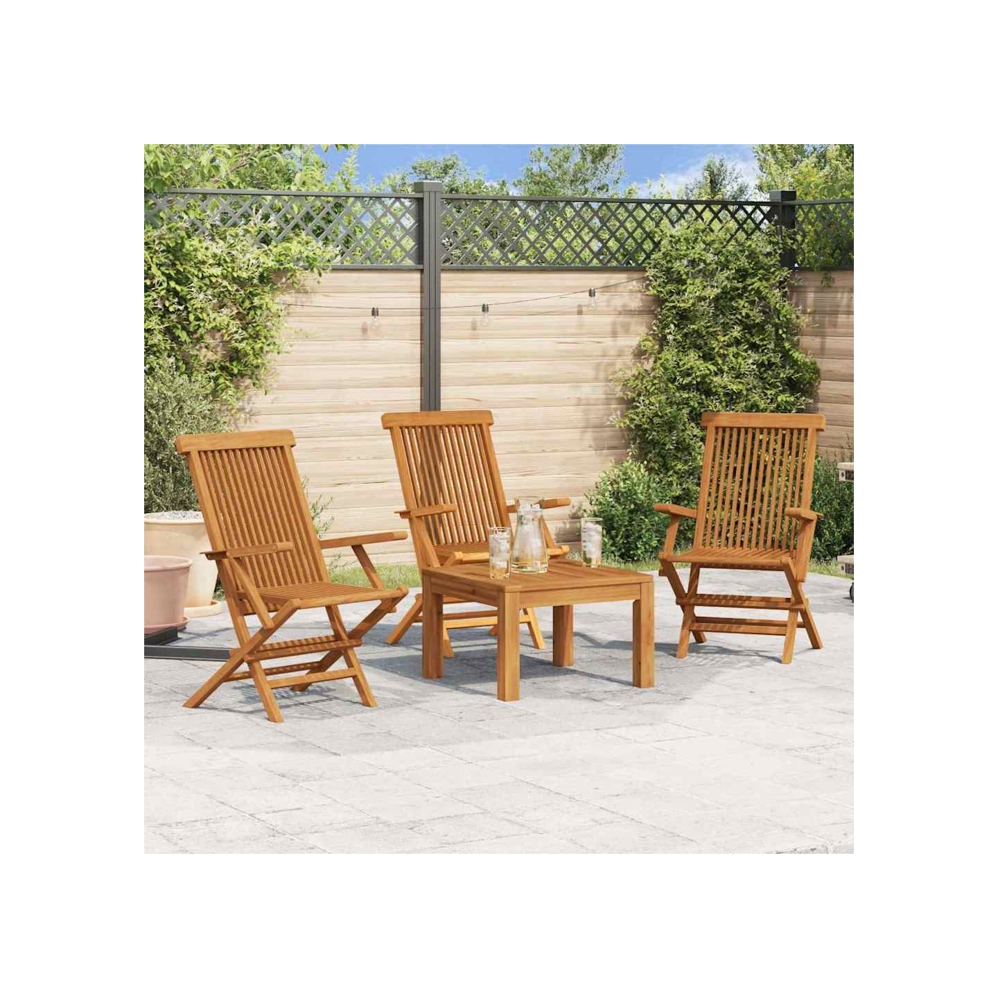 Ensemble de 3 chaises pliantes en bois de teck pour jardin et extérieur