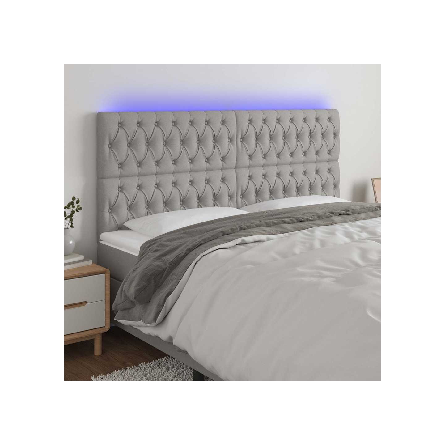 Tête de lit à LED Gris clair 200x7x118/128 cm Tissu