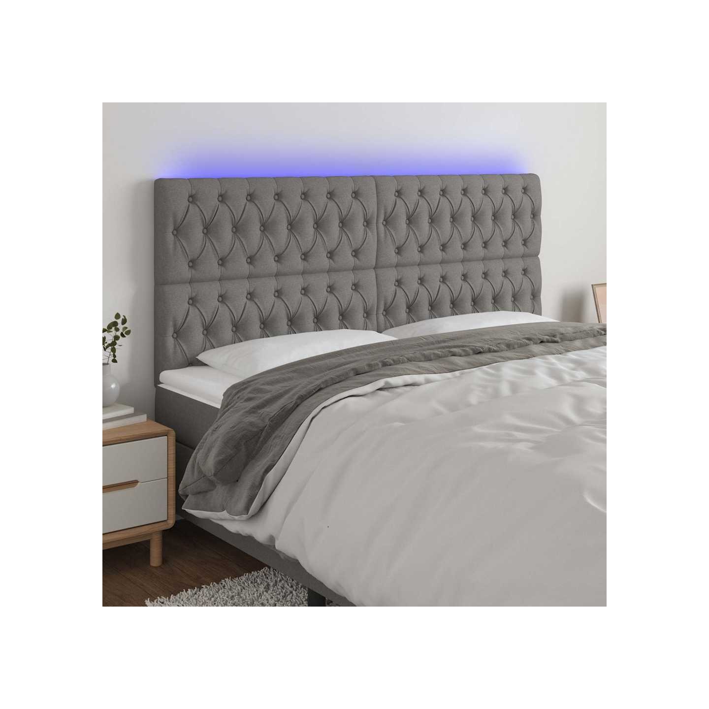 Tête de lit à LED Gris foncé 200x7x118/128 cm Tissu