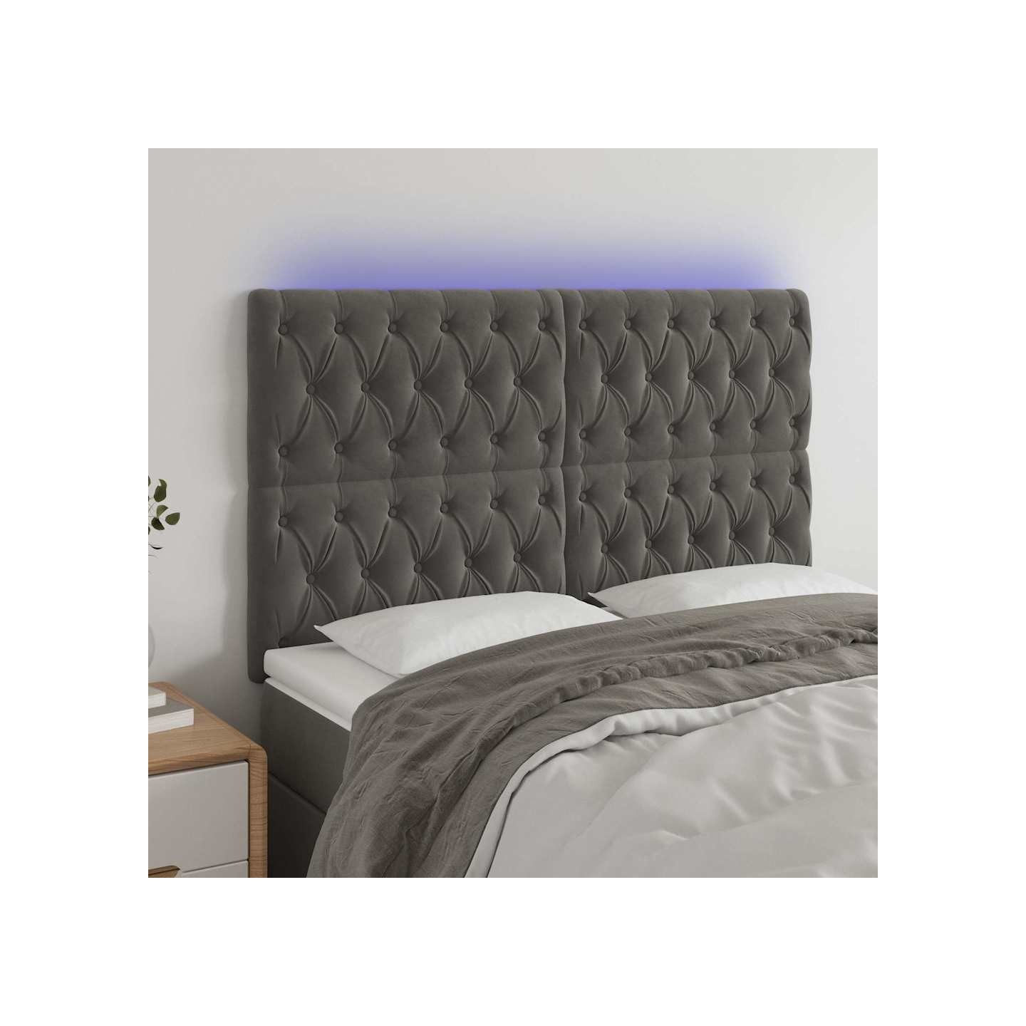 Tête de lit à LED Gris foncé 144x7x118/128 cm Velours