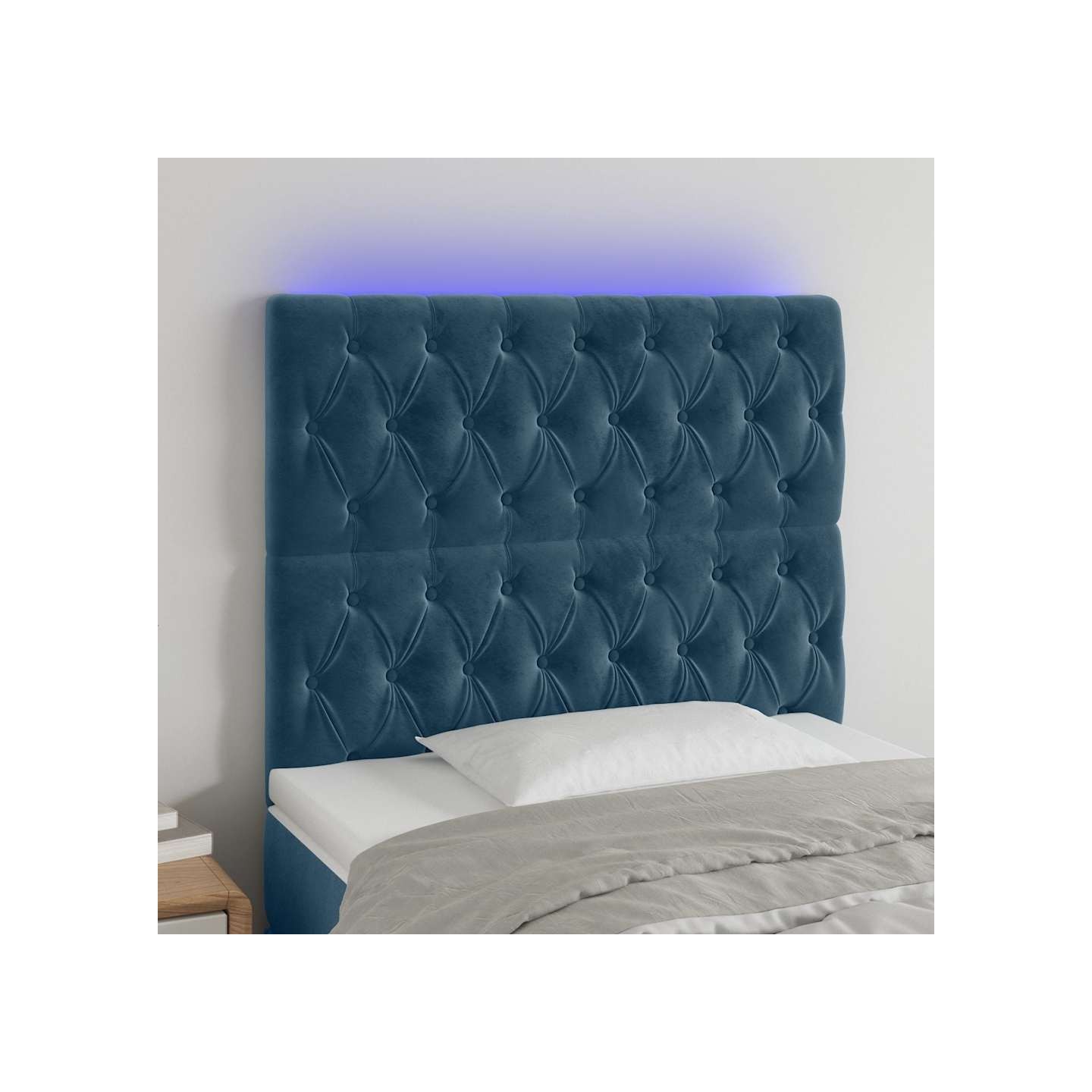 Tête de lit à LED Bleu foncé 100x7x118/128 cm Velours
