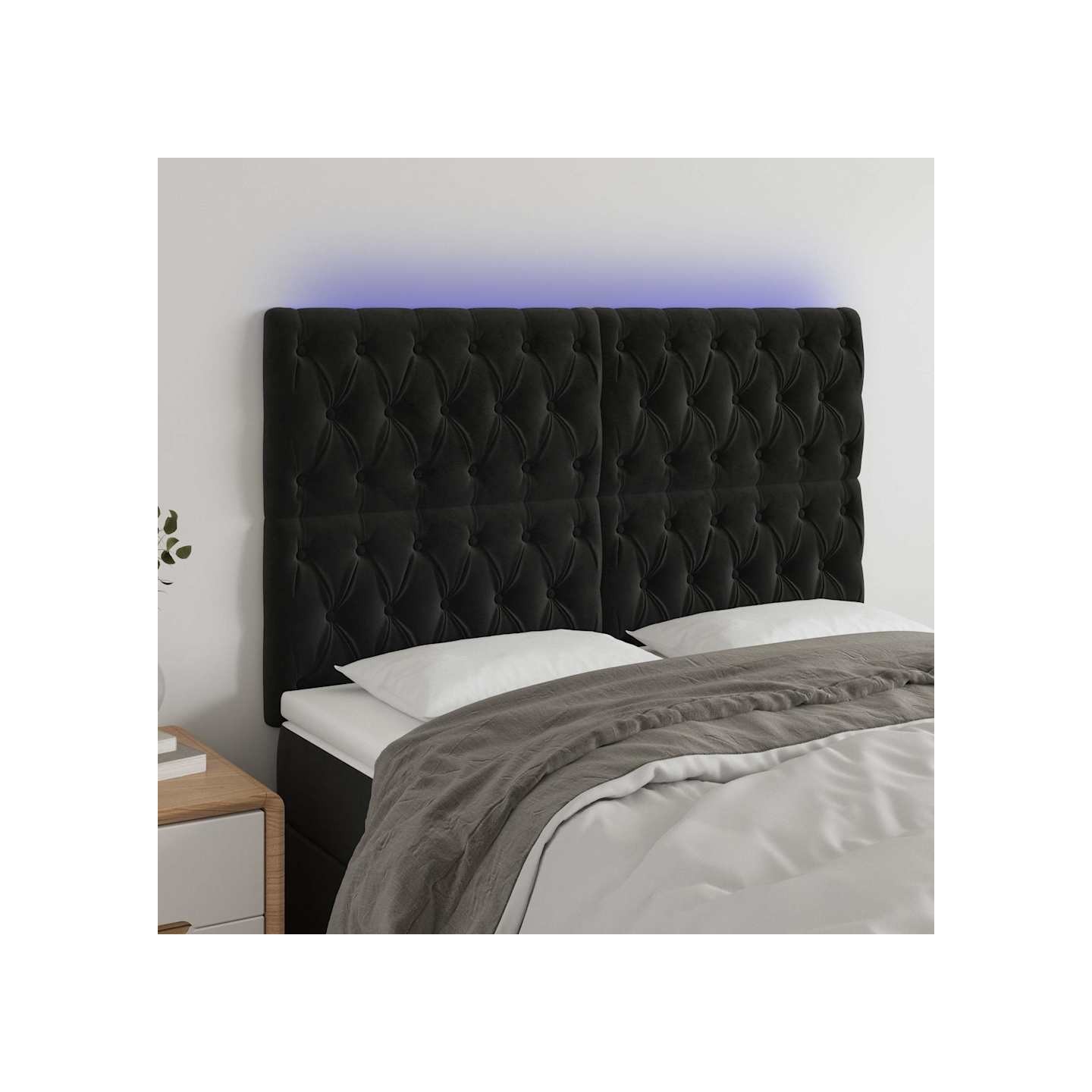 Tête de lit à LED Noir 144x7x118/128 cm Velours