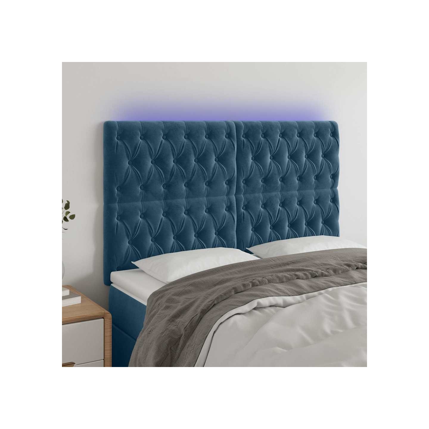 Tête de lit à LED Bleu foncé 160x7x118/128 cm Velours