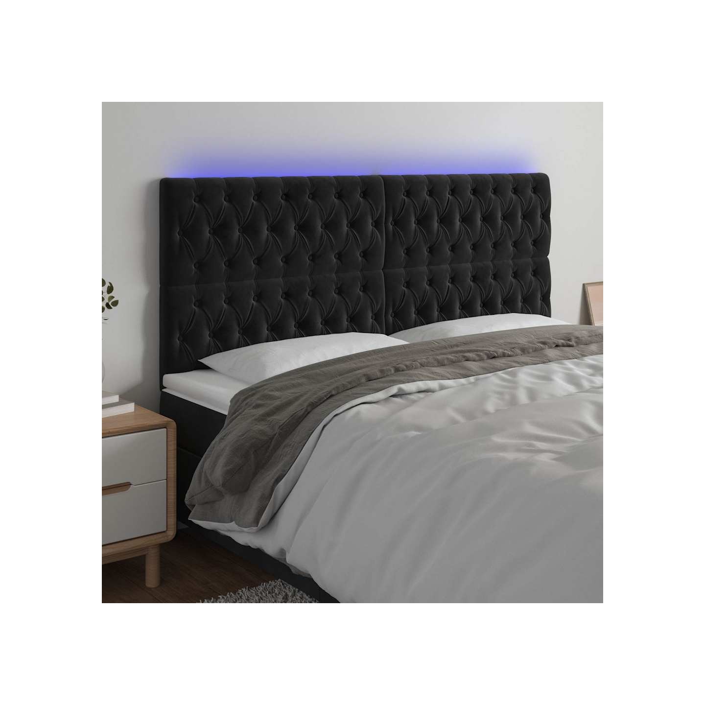 Tête de lit à LED Noir 180x7x118/128 cm Velours