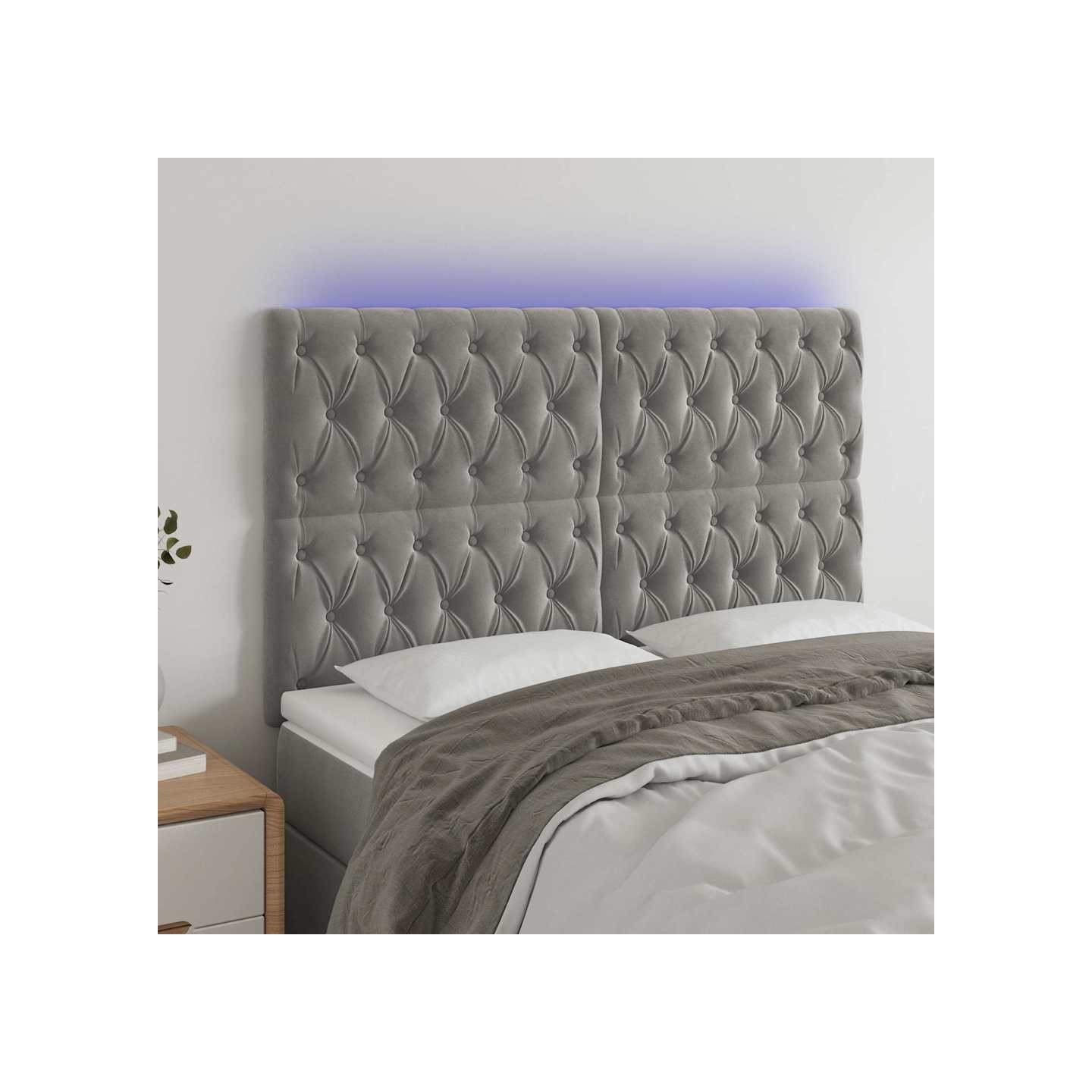 Tête de lit à LED Gris clair 160x7x118/128 cm Velours