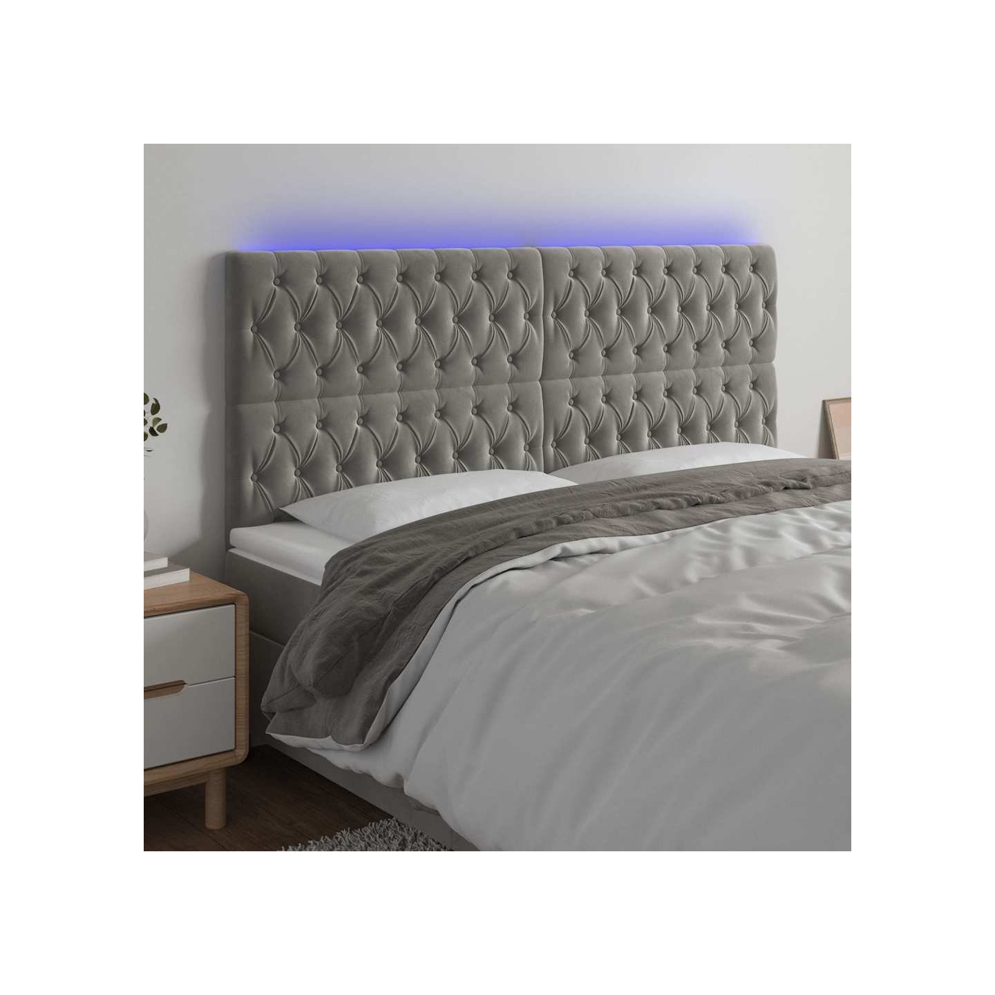 Tête de lit à LED Gris clair 180x7x118/128 cm Velours