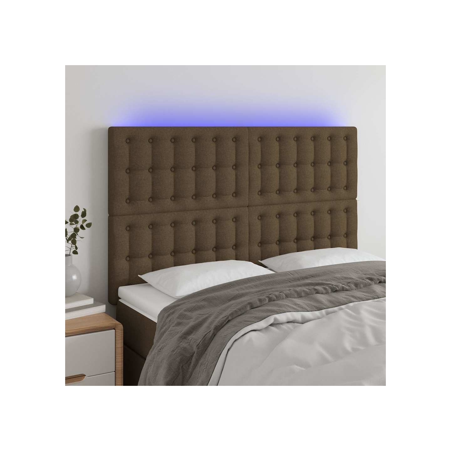 Tête de lit à LED Marron foncé 144x5x118/128 cm Tissu