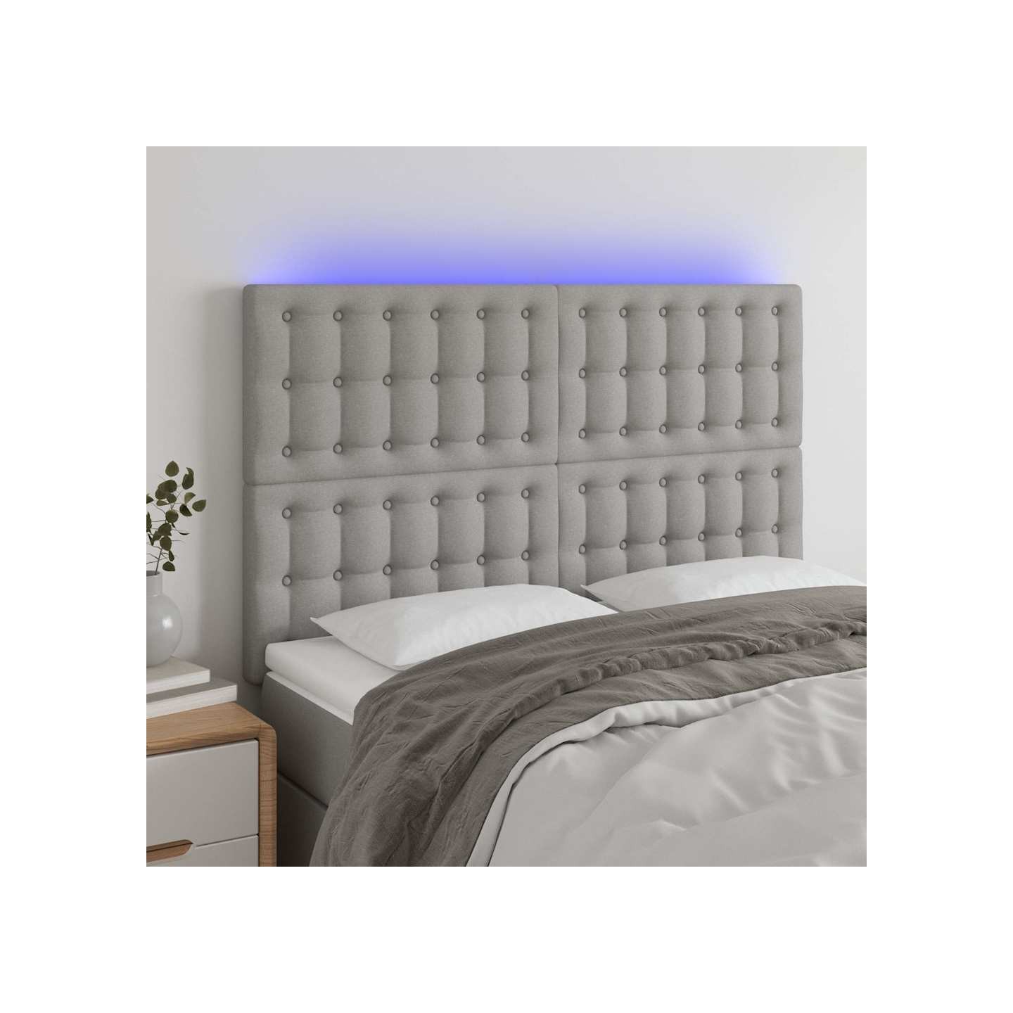 Tête de lit à LED Gris clair 144x5x118/128 cm Tissu