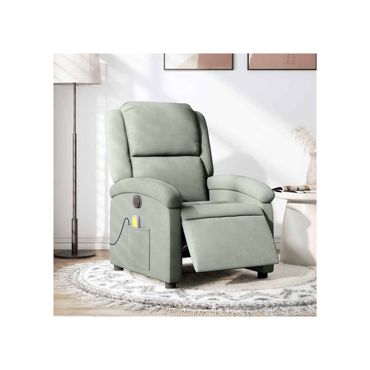 Fauteuil inclinable électrique de massage gris clair velours