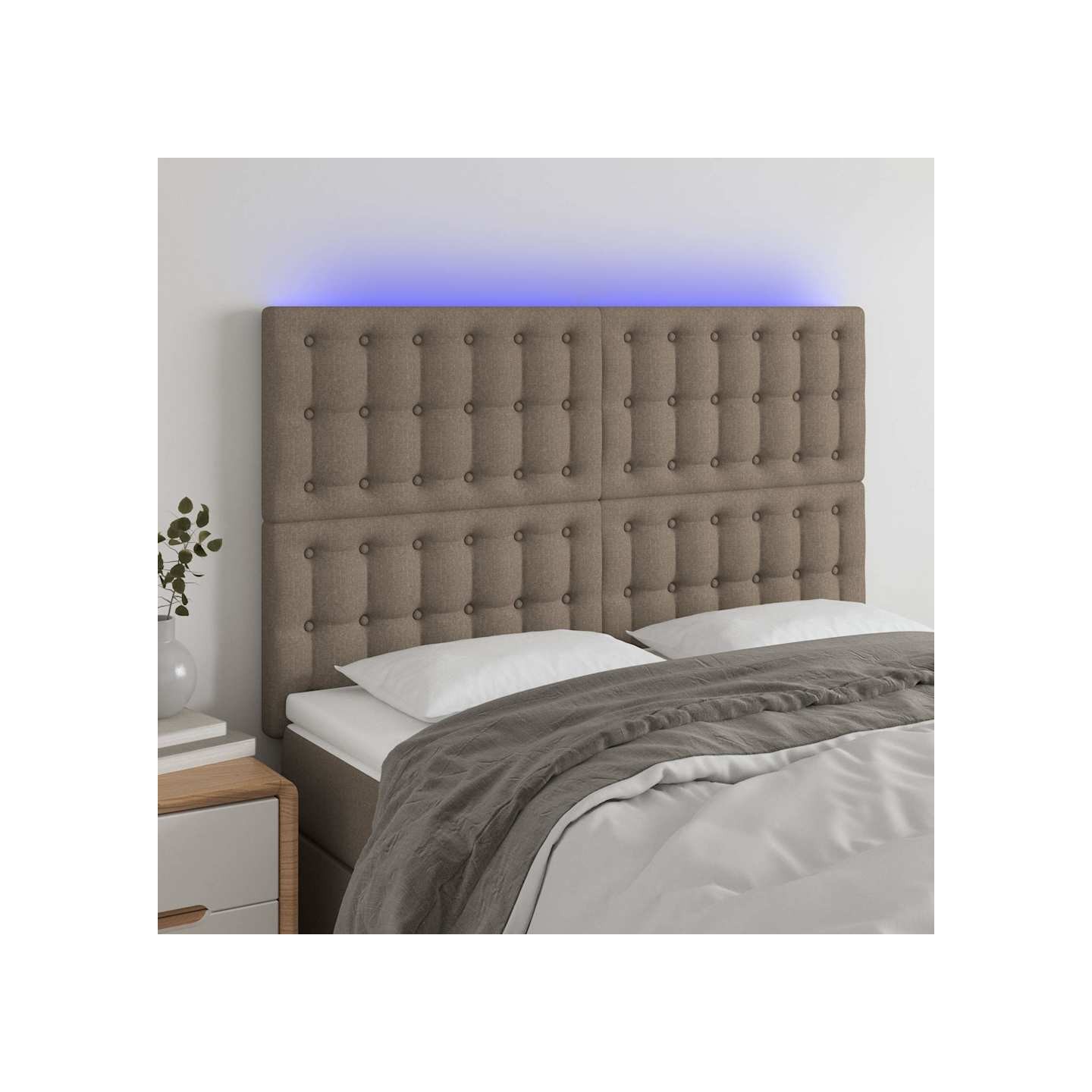 Tête de lit à LED Taupe 144x5x118/128 cm Tissu