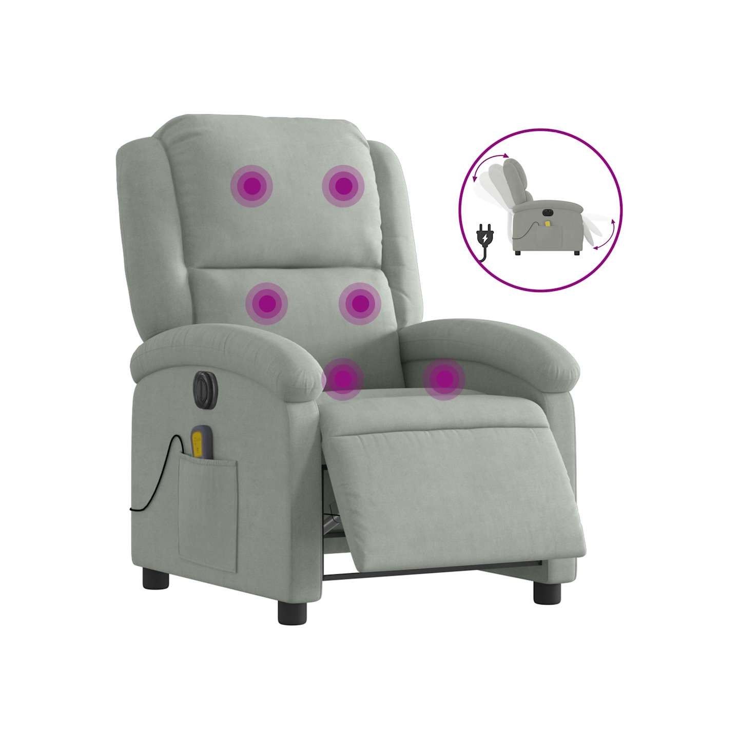 Fauteuil inclinable électrique de massage gris clair velours