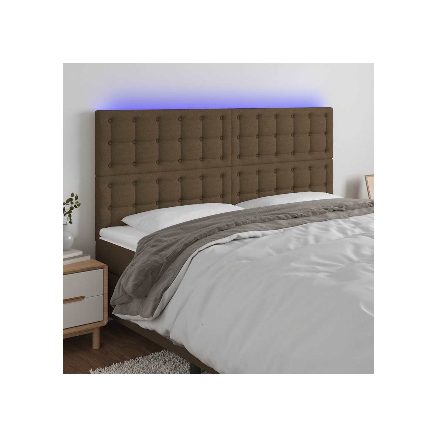 Tête de lit à LED Marron foncé 160x5x118/128 cm Tissu