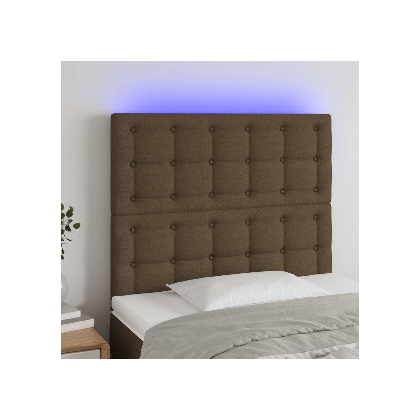 Tête de lit à LED Marron foncé 100x5x118/128 cm Tissu