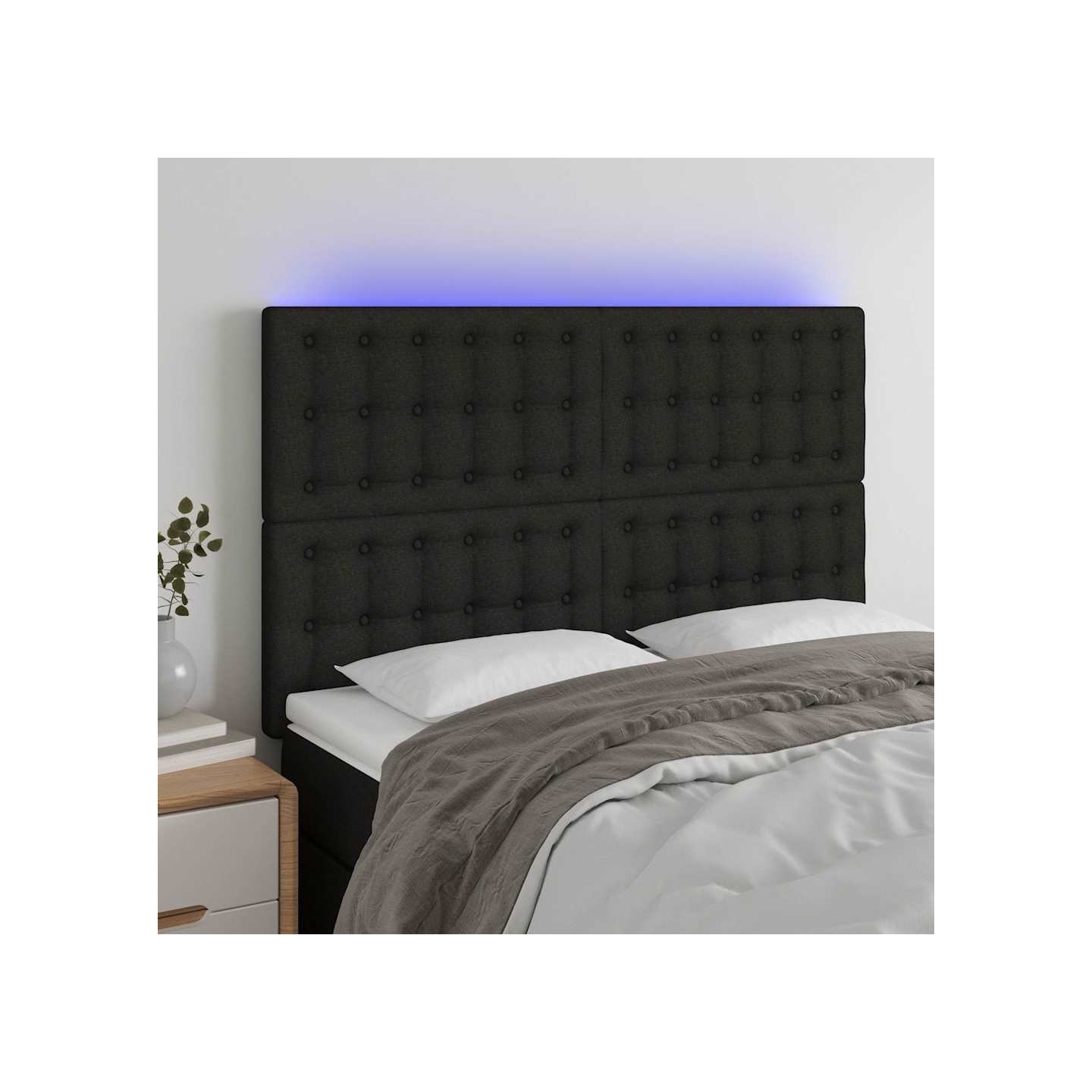 Tête de lit à LED Noir 144x5x118/128 cm Tissu