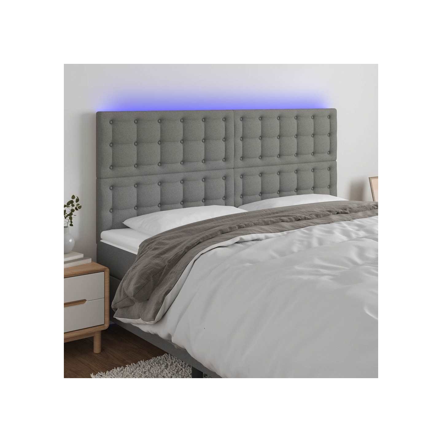 Tête de lit à LED Gris foncé 180x5x118/128 cm Tissu