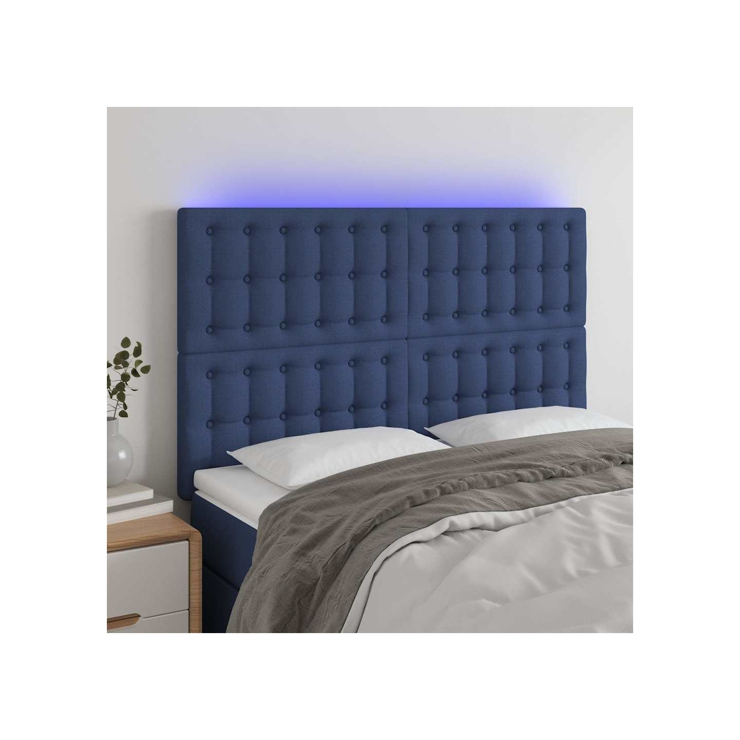 Tête de lit à LED Bleu 144x5x118/128 cm Tissu