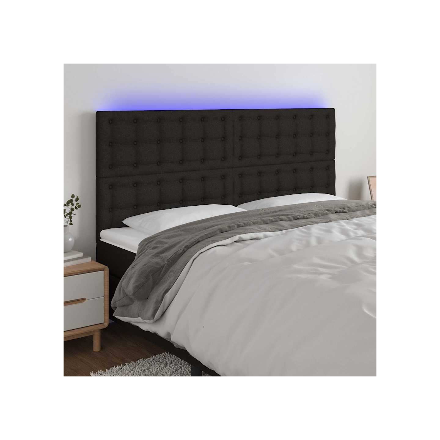 Tête de lit à LED Noir 200x5x118/128 cm Tissu