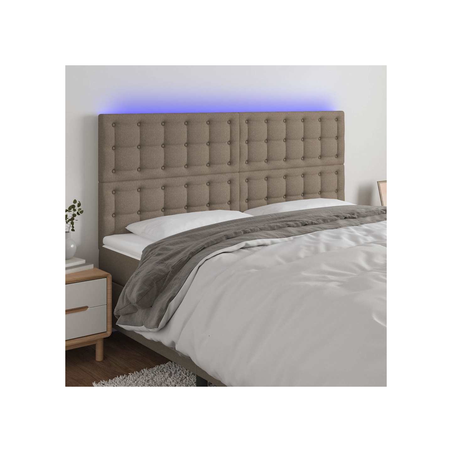 Tête de lit à LED Taupe 200x5x118/128 cm Tissu