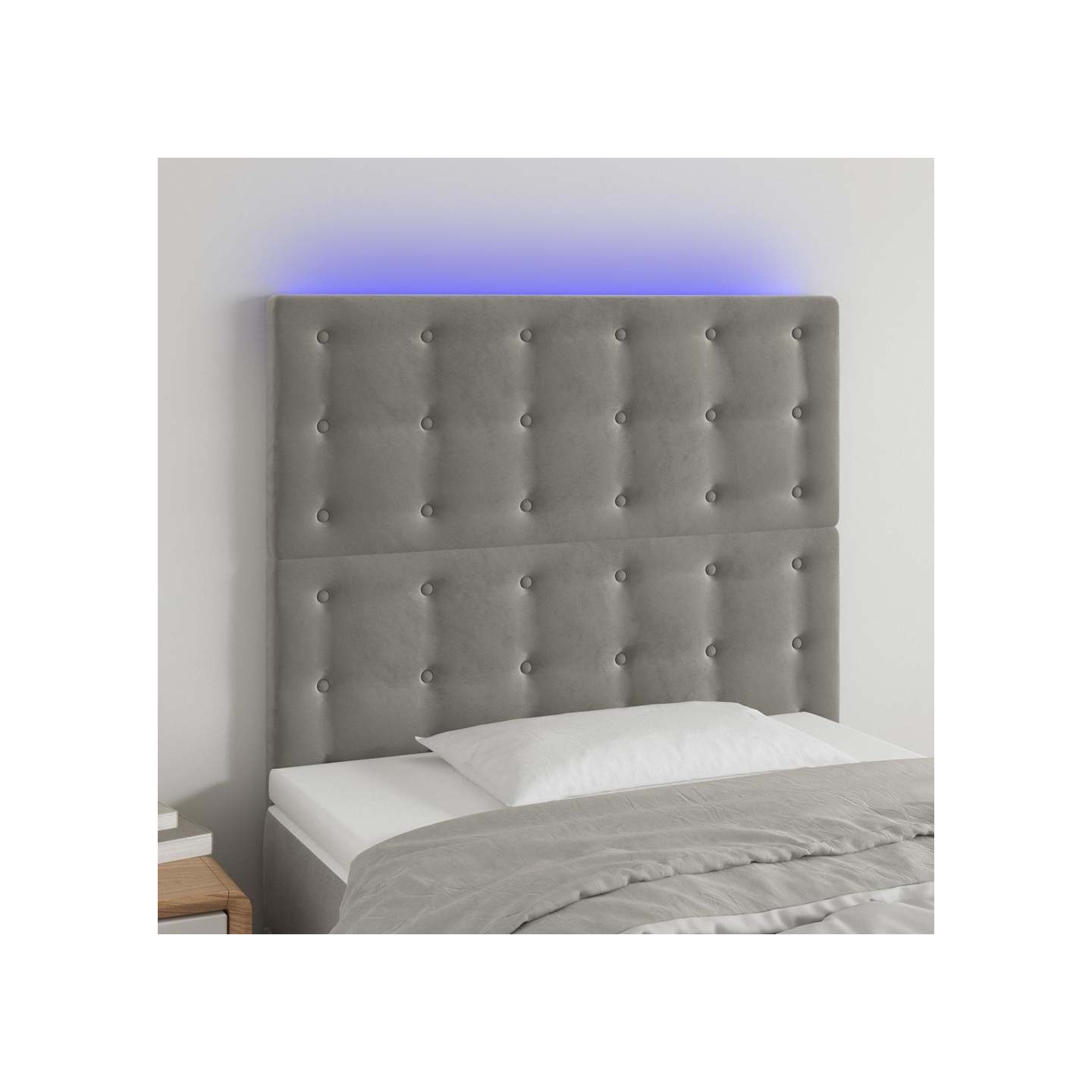 Tête de lit à LED Gris clair 100x5x118/128 cm Velours