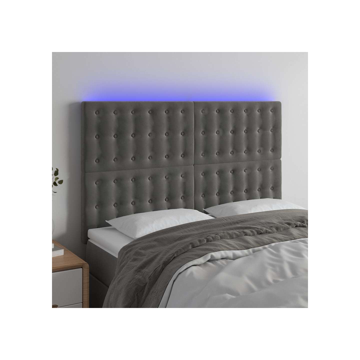 Tête de lit à LED Gris foncé 144x5x118/128 cm Velours