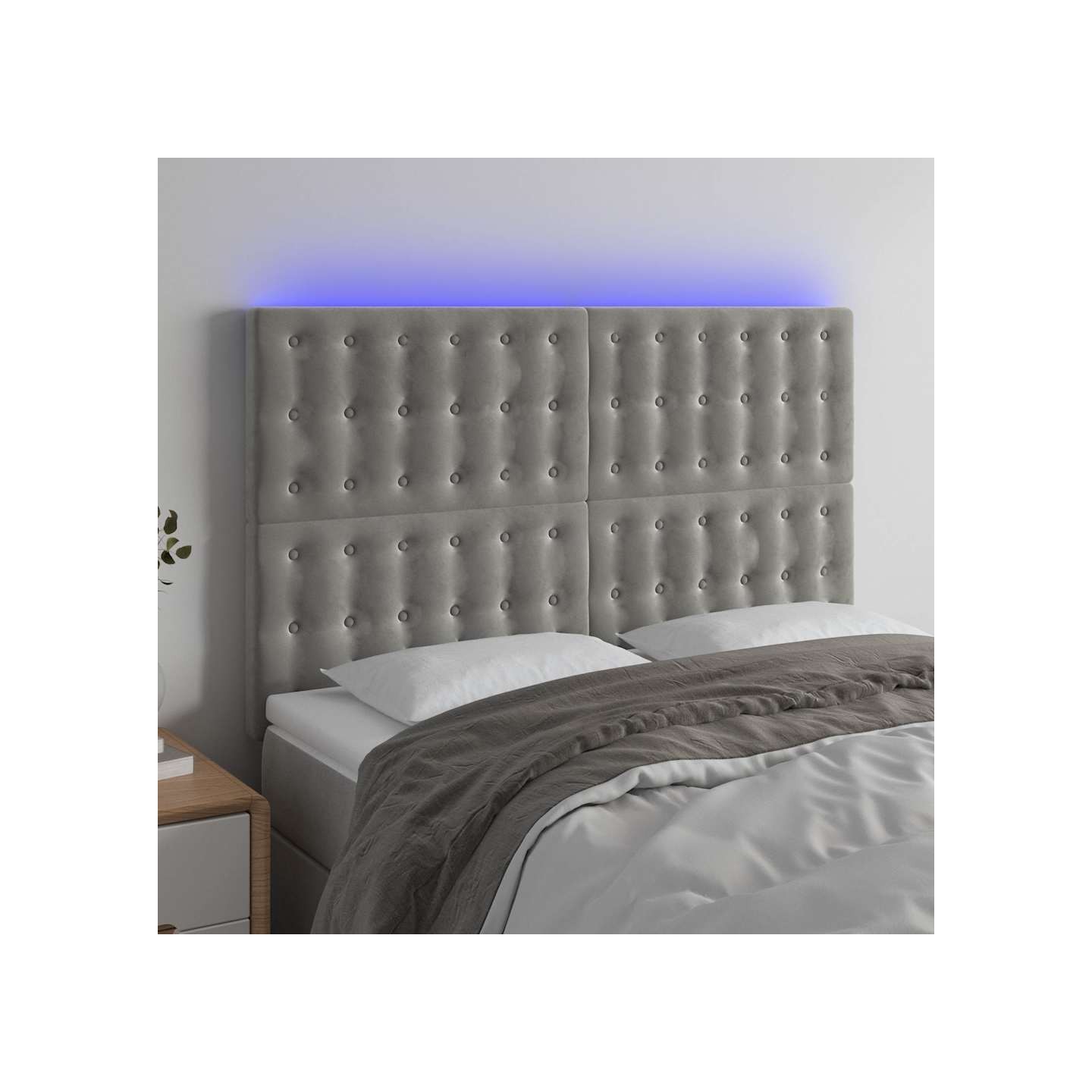 Tête de lit à LED Gris clair 144x5x118/128 cm Velours