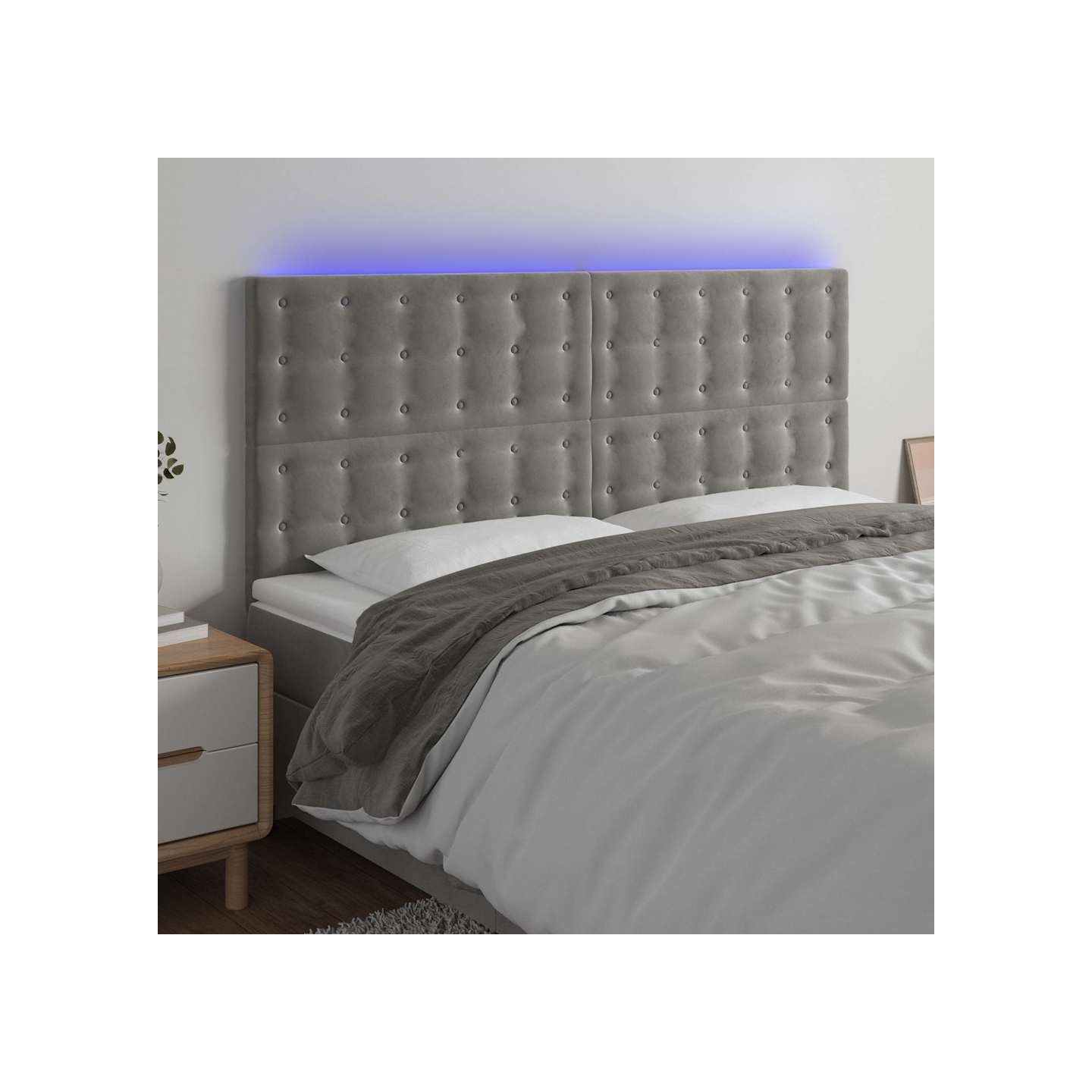 Tête de lit à LED Gris clair 160x5x118/128 cm Velours