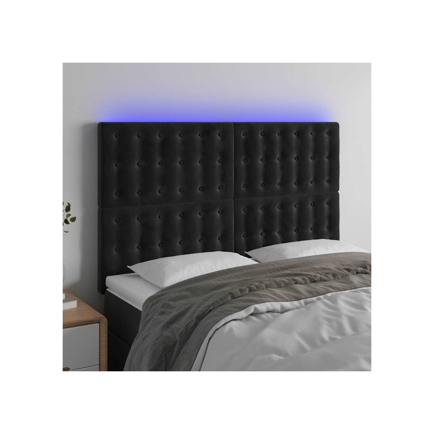 Tête de lit à LED Noir 144x5x118/128 cm Velours