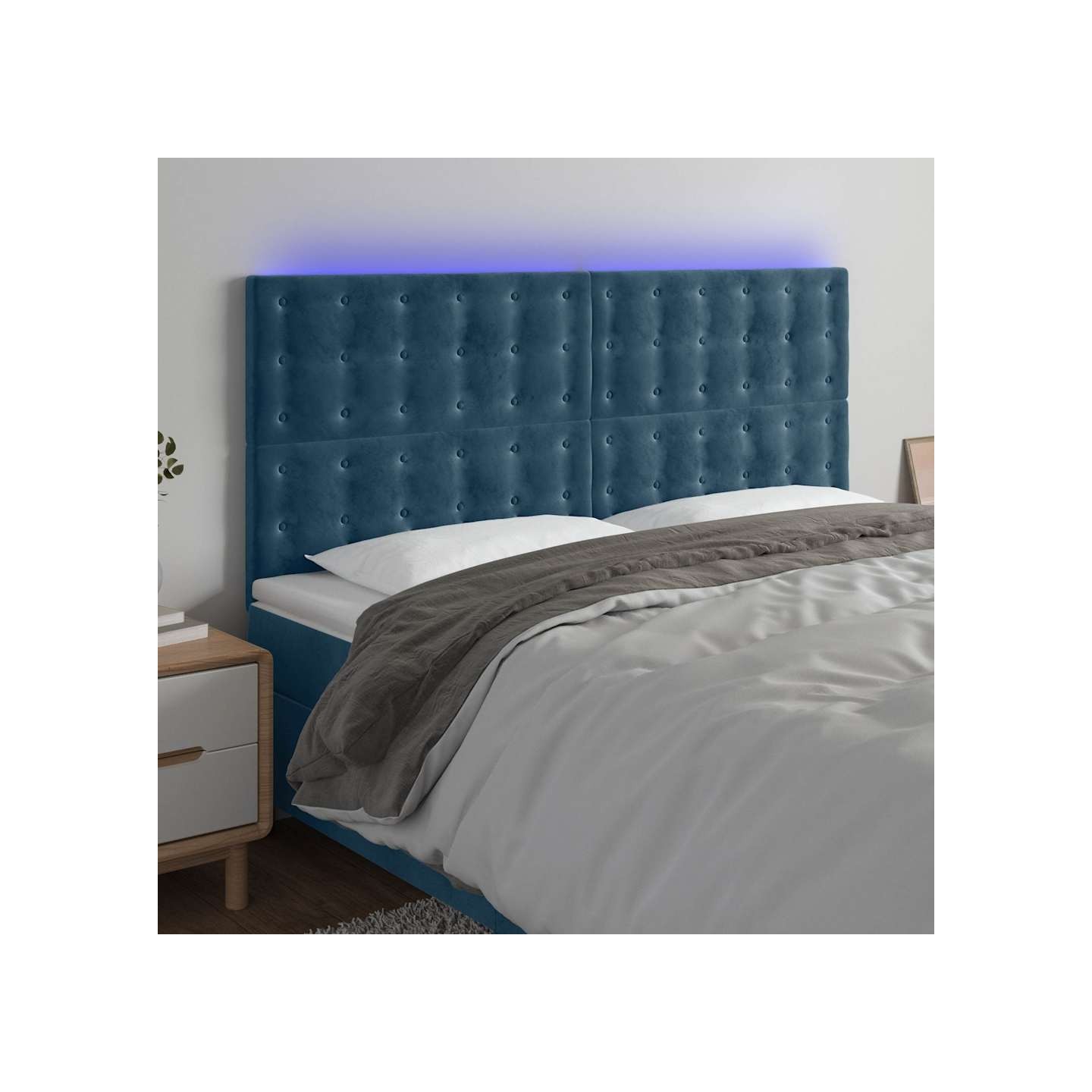 Tête de lit à LED Bleu foncé 200x5x118/128 cm Velours