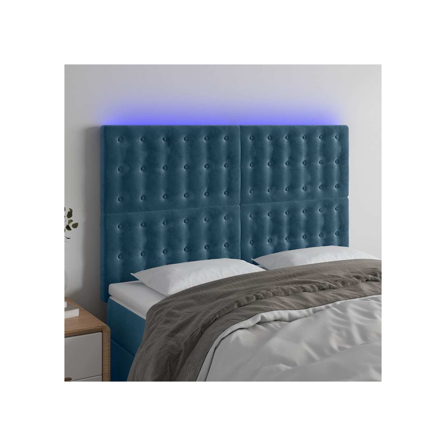 Tête de lit à LED Bleu foncé 144x5x118/128 cm Velours
