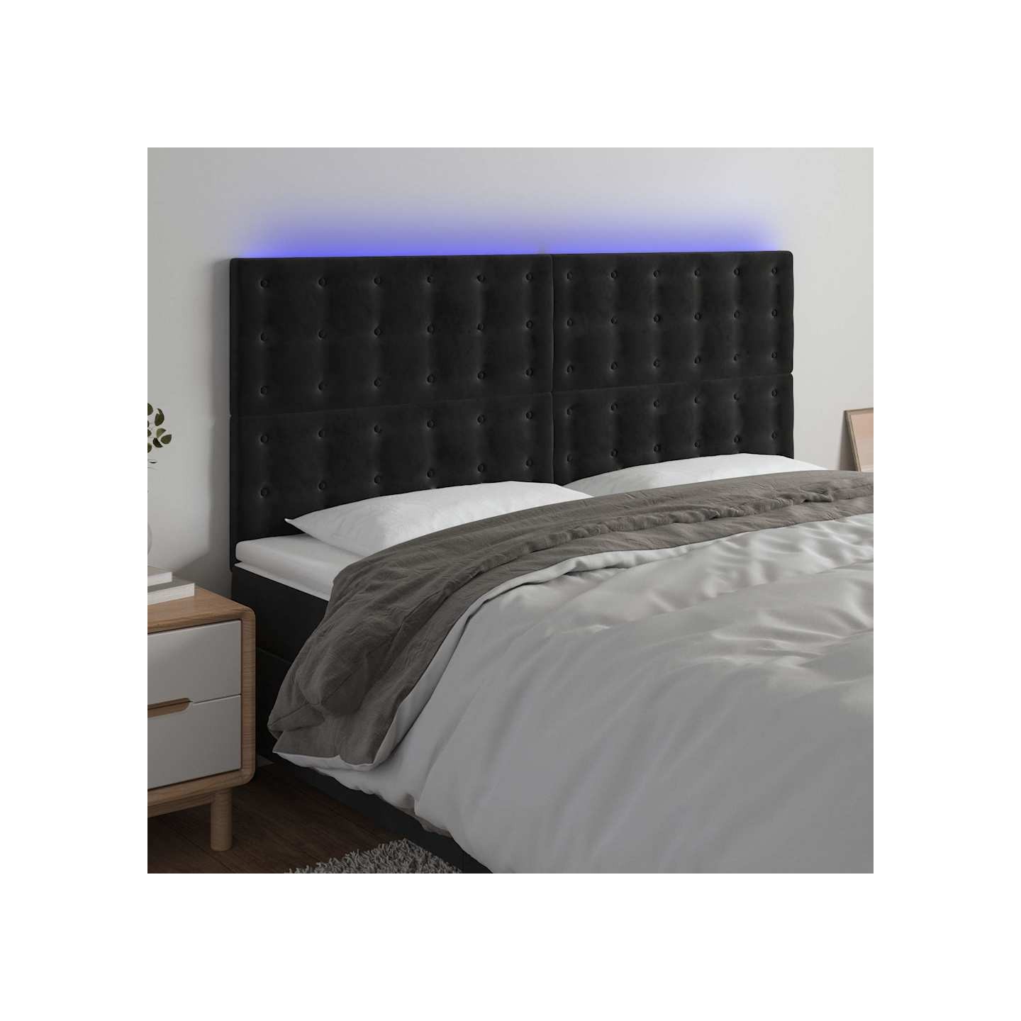 Tête de lit à LED Noir 160x5x118/128 cm Velours