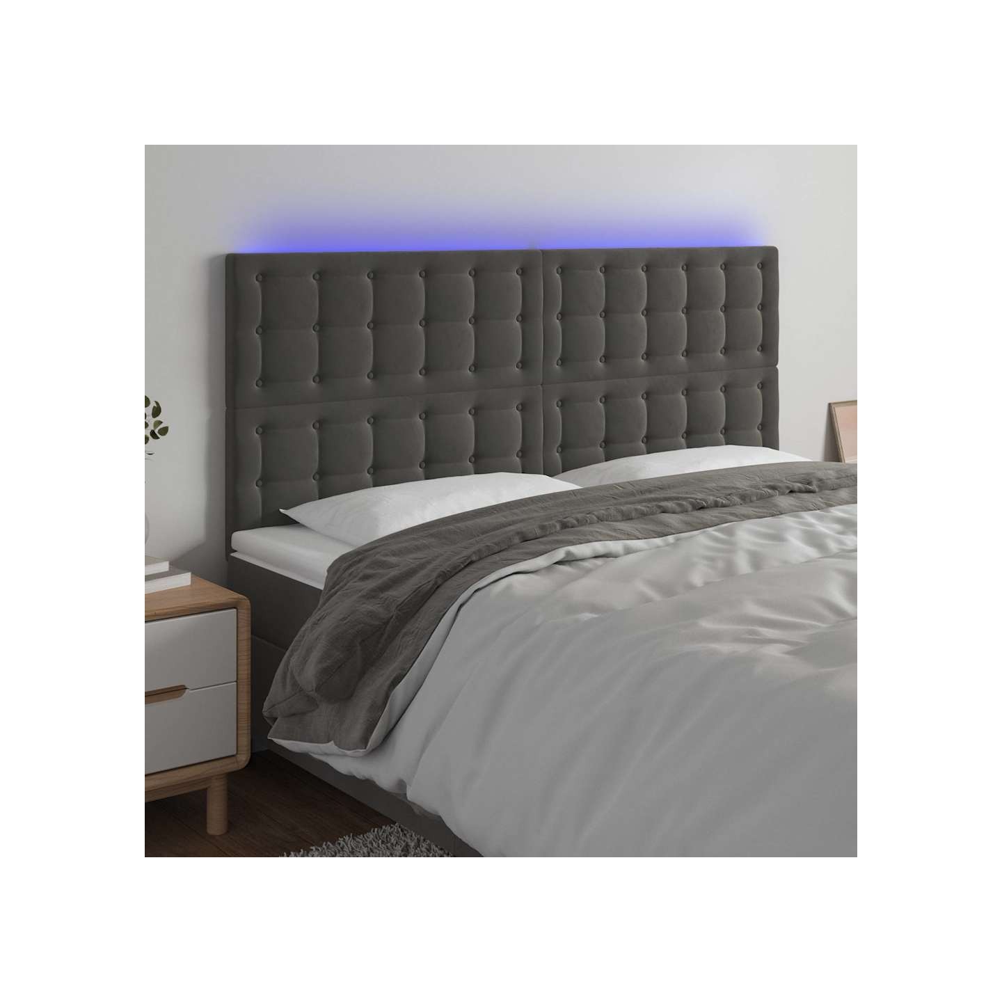 Tête de lit à LED Gris foncé 180x5x118/128 cm Velours