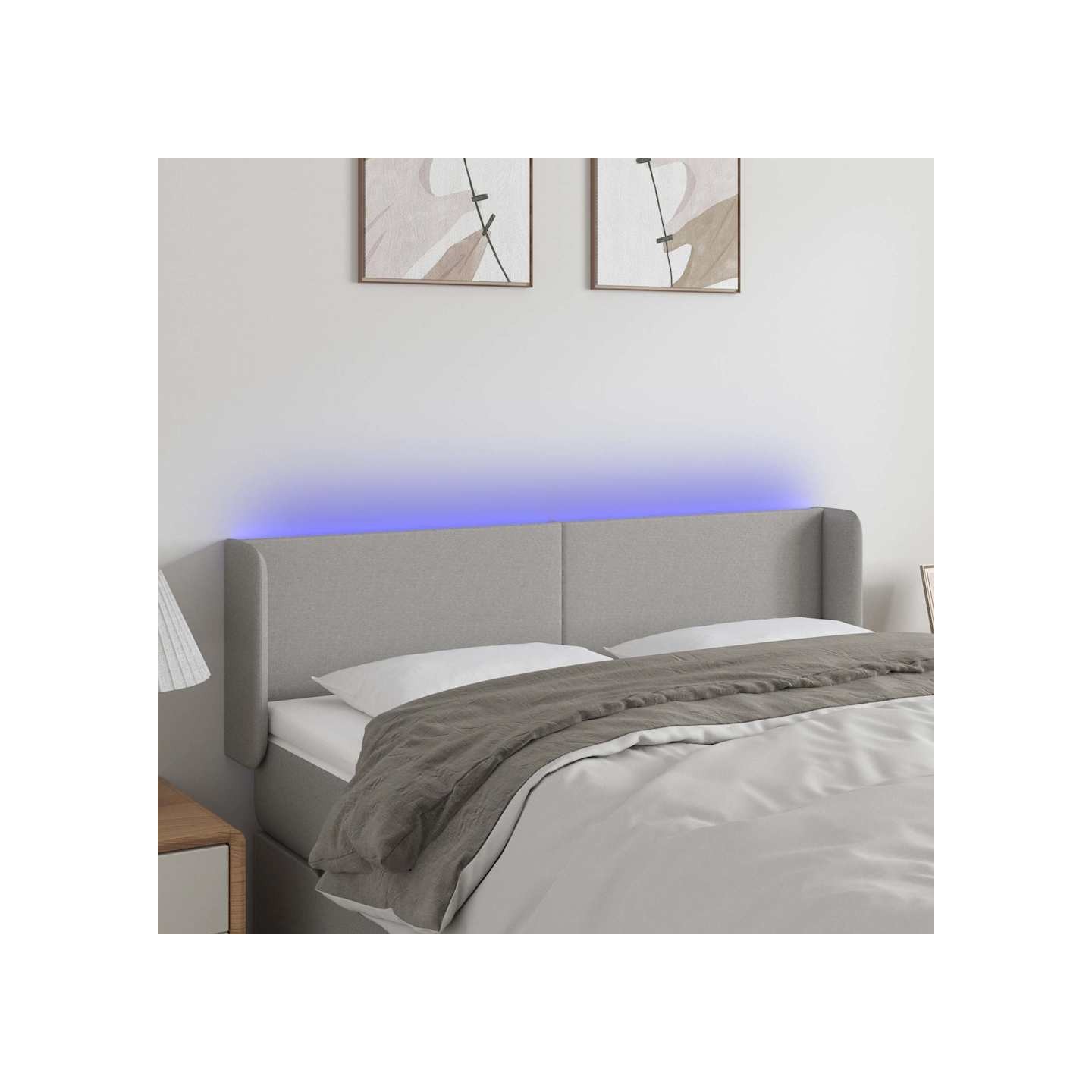 Tête de lit à LED Gris clair 147x16x78/88 cm Tissu