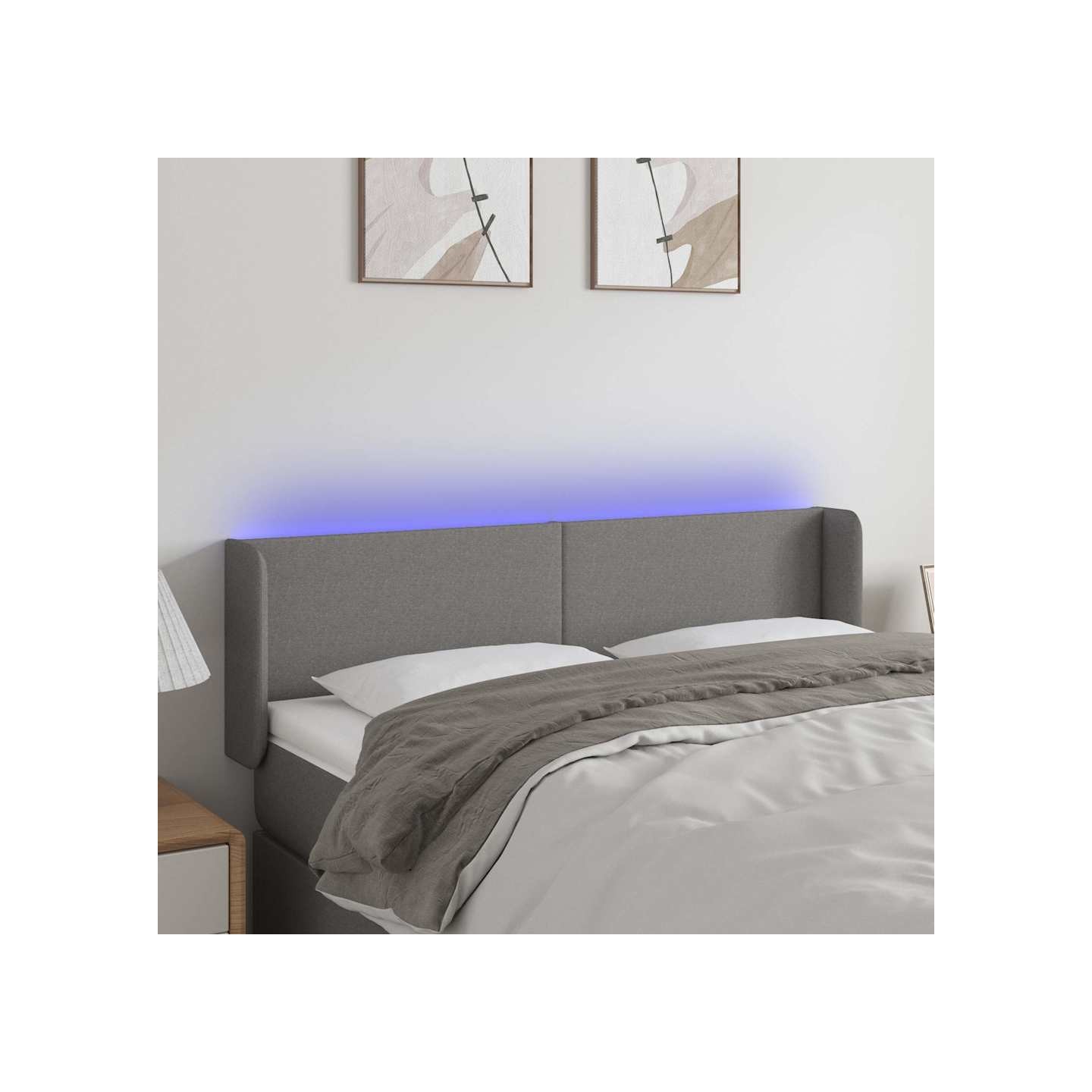 Tête de lit à LED Gris foncé 147x16x78/88 cm Tissu