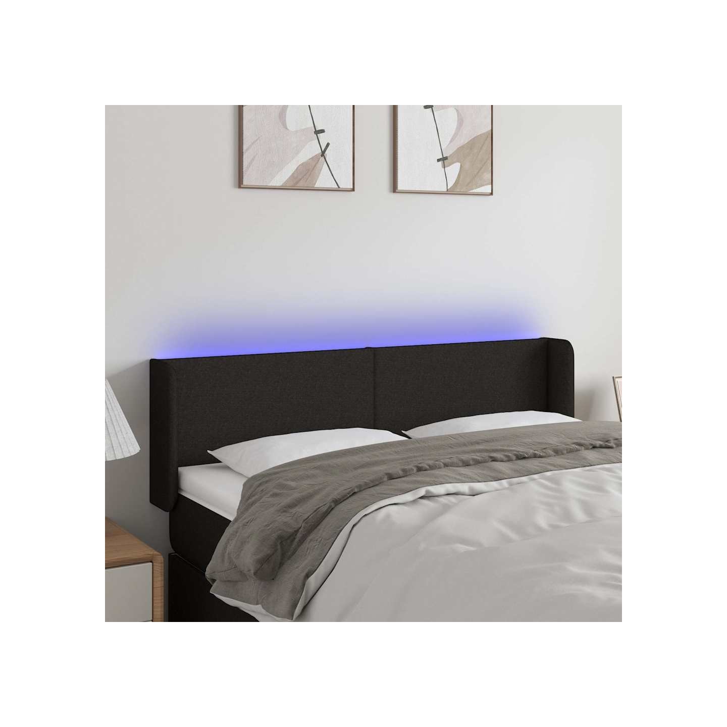 Tête de lit à LED Noir 147x16x78/88 cm Tissu