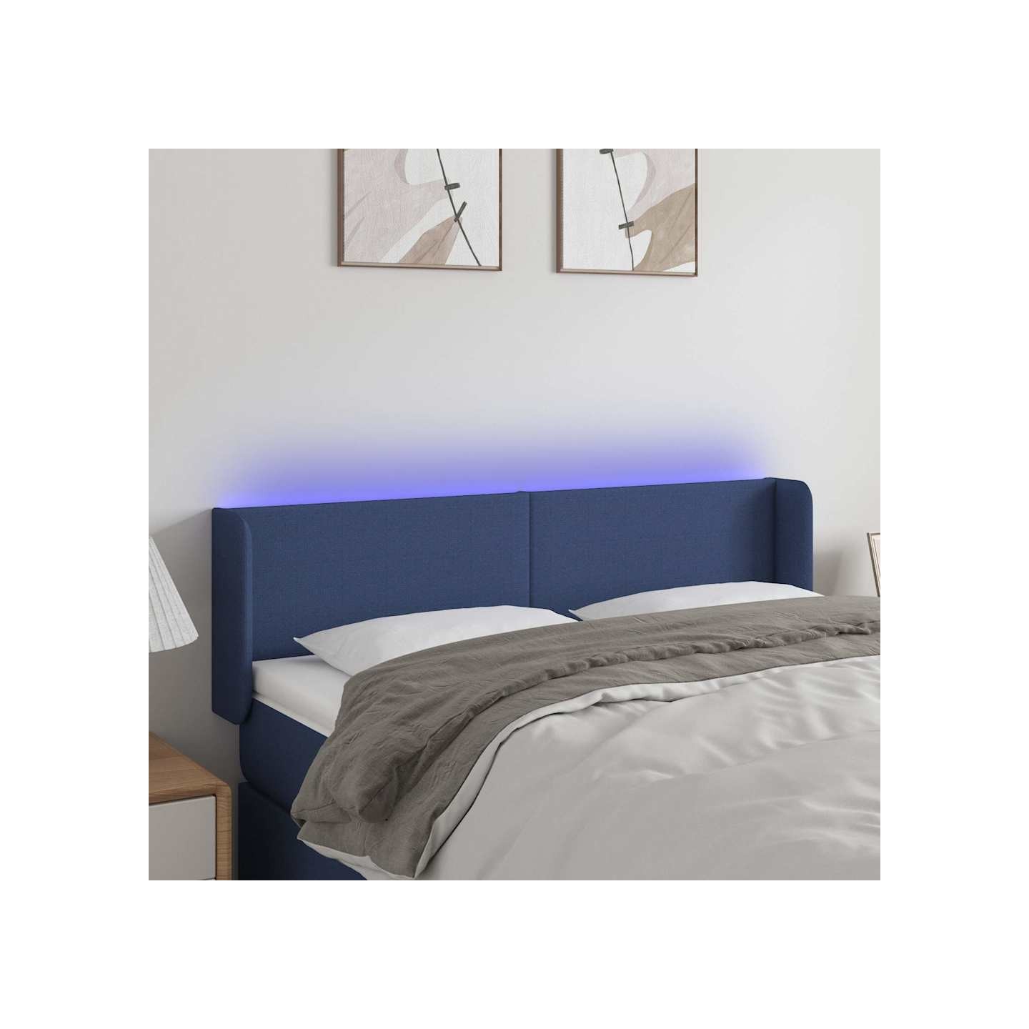 Tête de lit à LED Bleu 147x16x78/88 cm Tissu