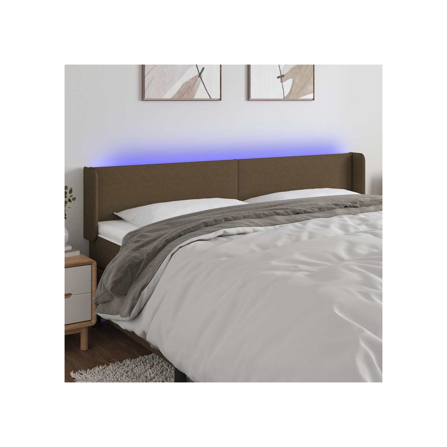 Tête de lit à LED Marron foncé 203x16x78/88 cm Tissu
