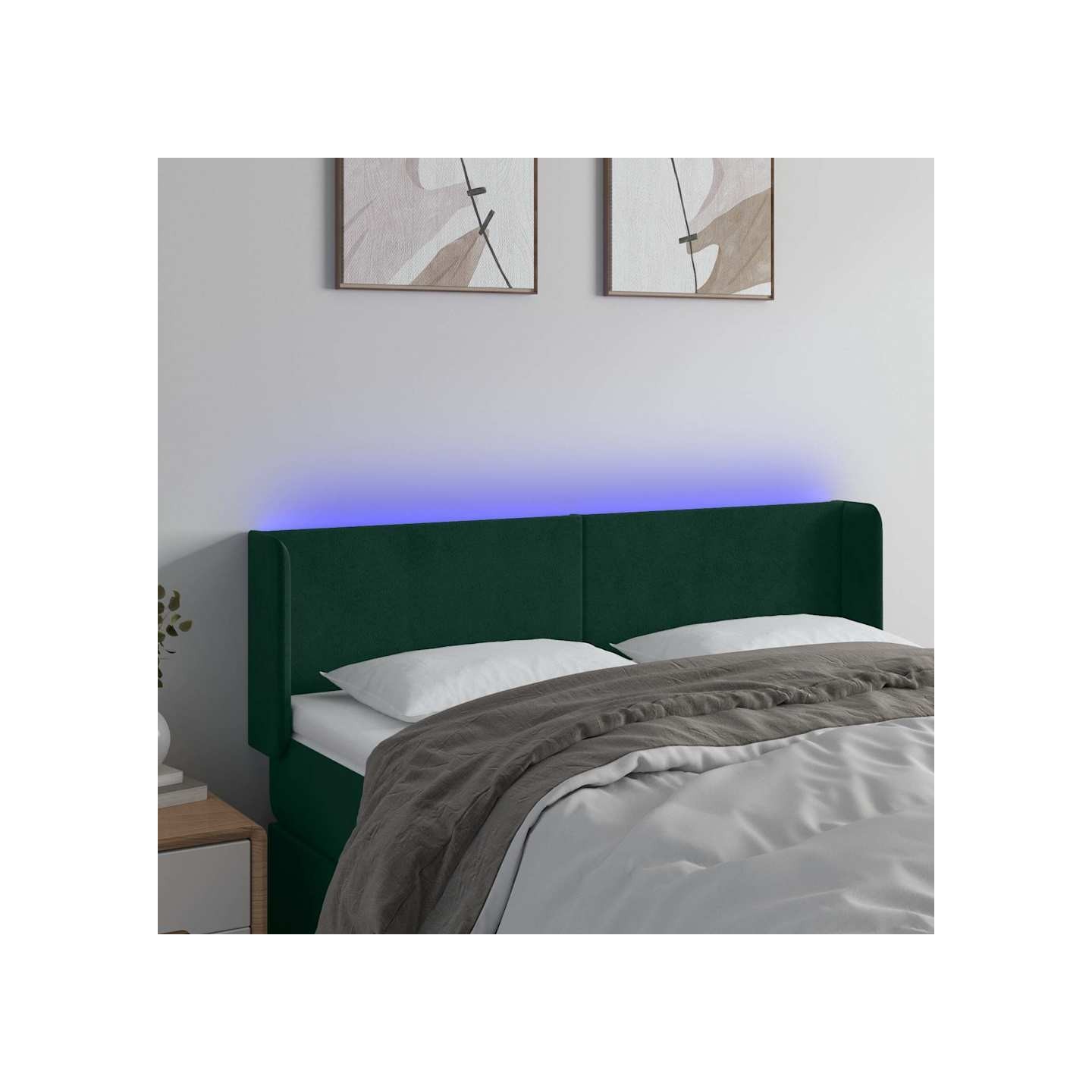 Tête de lit à LED Vert foncé 147x16x78/88 cm Velours