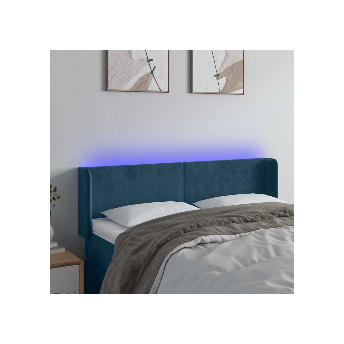 Tête de lit à LED Bleu foncé 147x16x78/88 cm Velours
