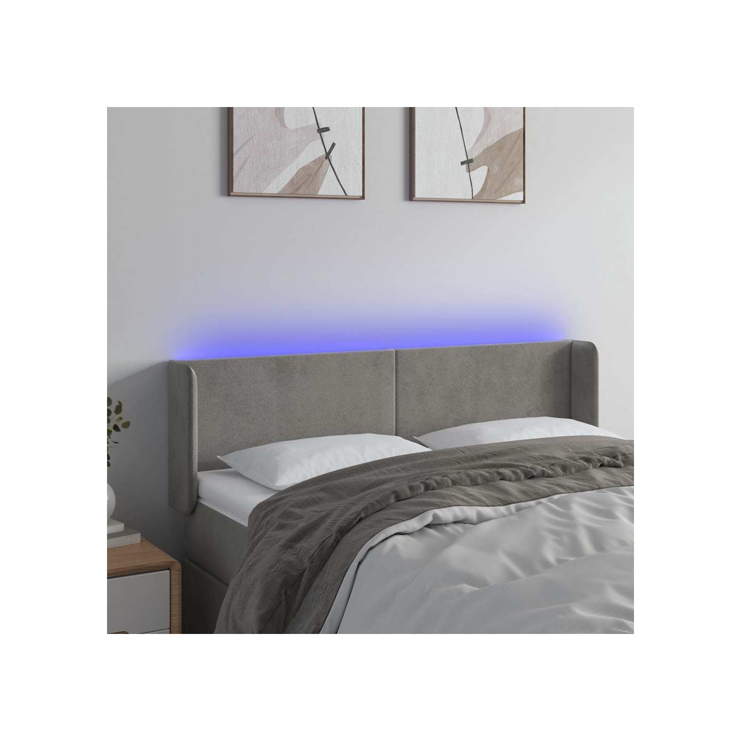 Tête de lit à LED Gris clair 147x16x78/88 cm Velours
