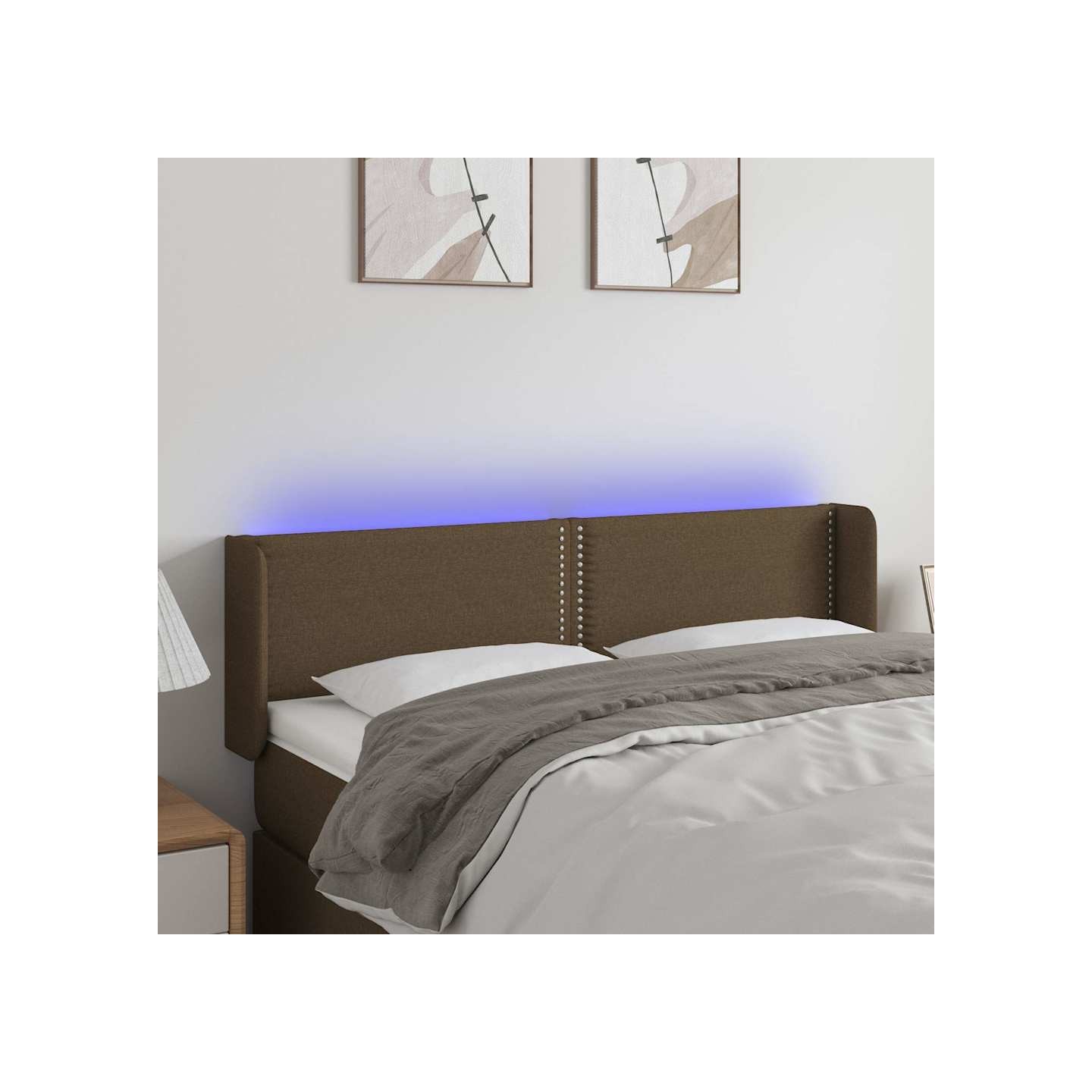 Tête de lit à LED Marron foncé 147x16x78/88 cm Tissu