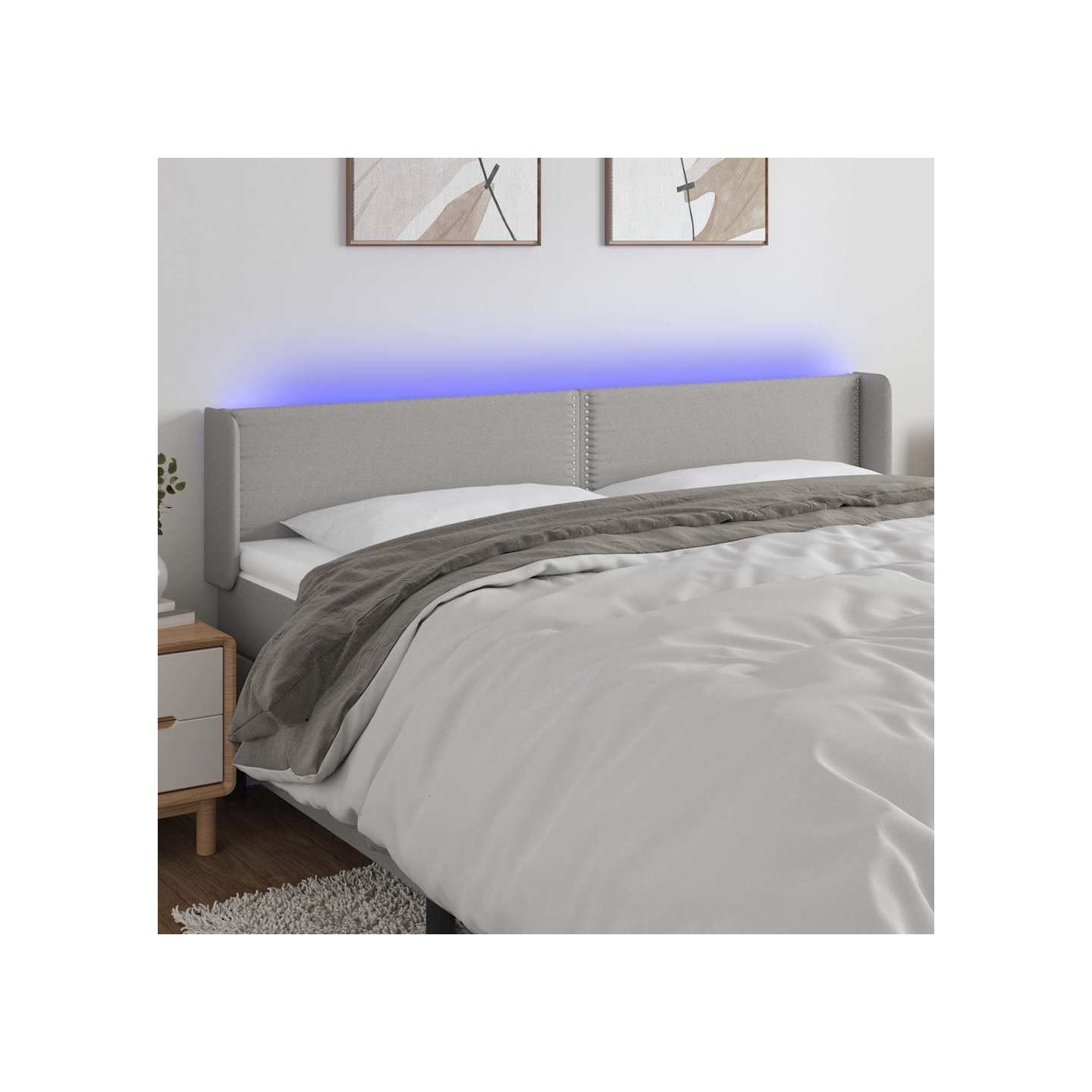 Tête de lit à LED Gris clair 203x16x78/88 cm Tissu
