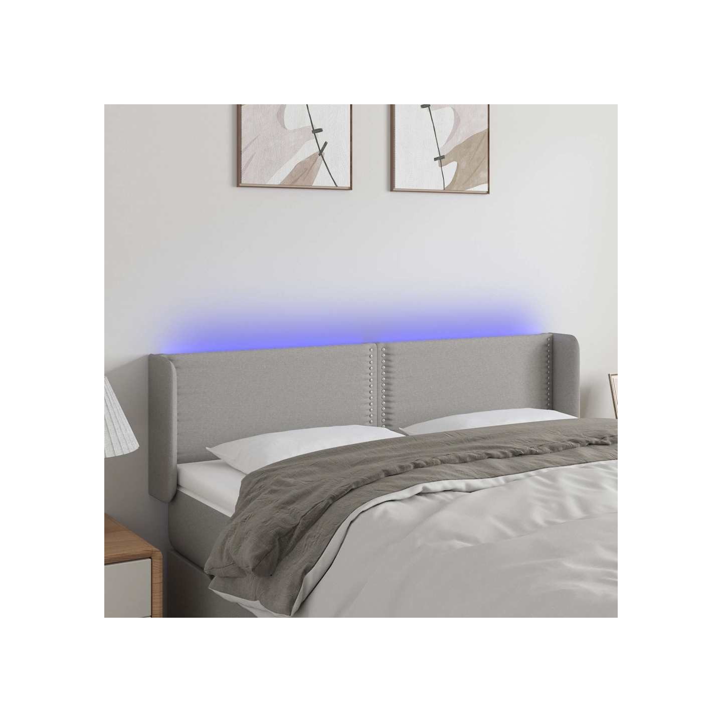 Tête de lit à LED Gris clair 147x16x78/88 cm Tissu