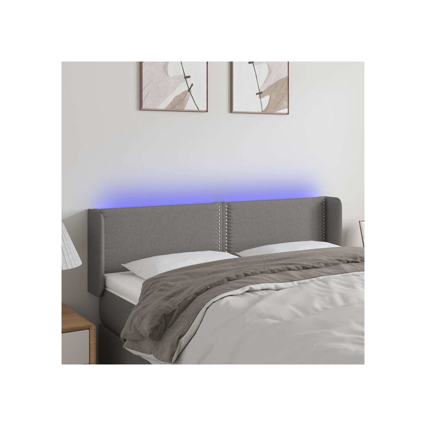Tête de lit à LED Gris foncé 147x16x78/88 cm Tissu