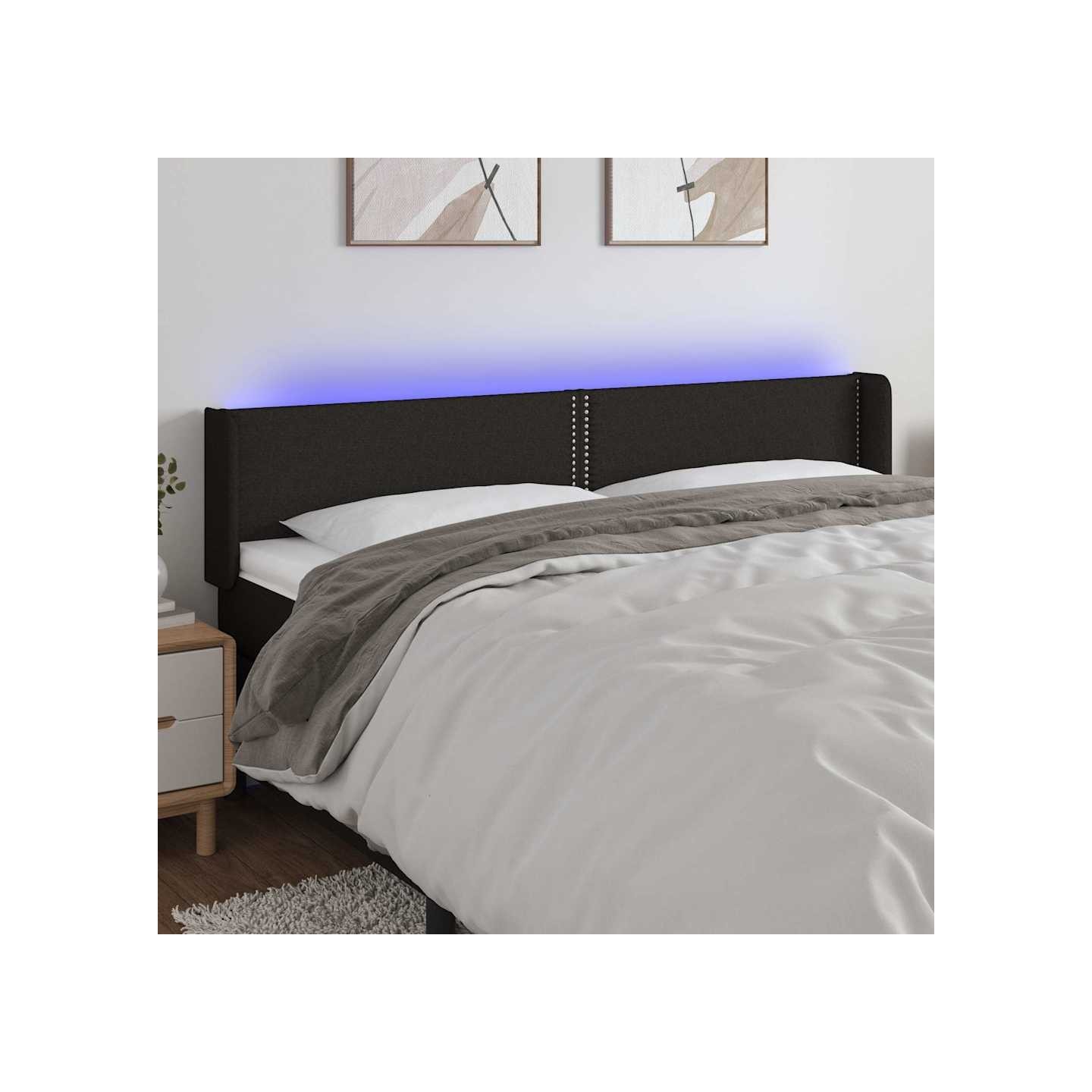 Tête de lit à LED Noir 203x16x78/88 cm Tissu