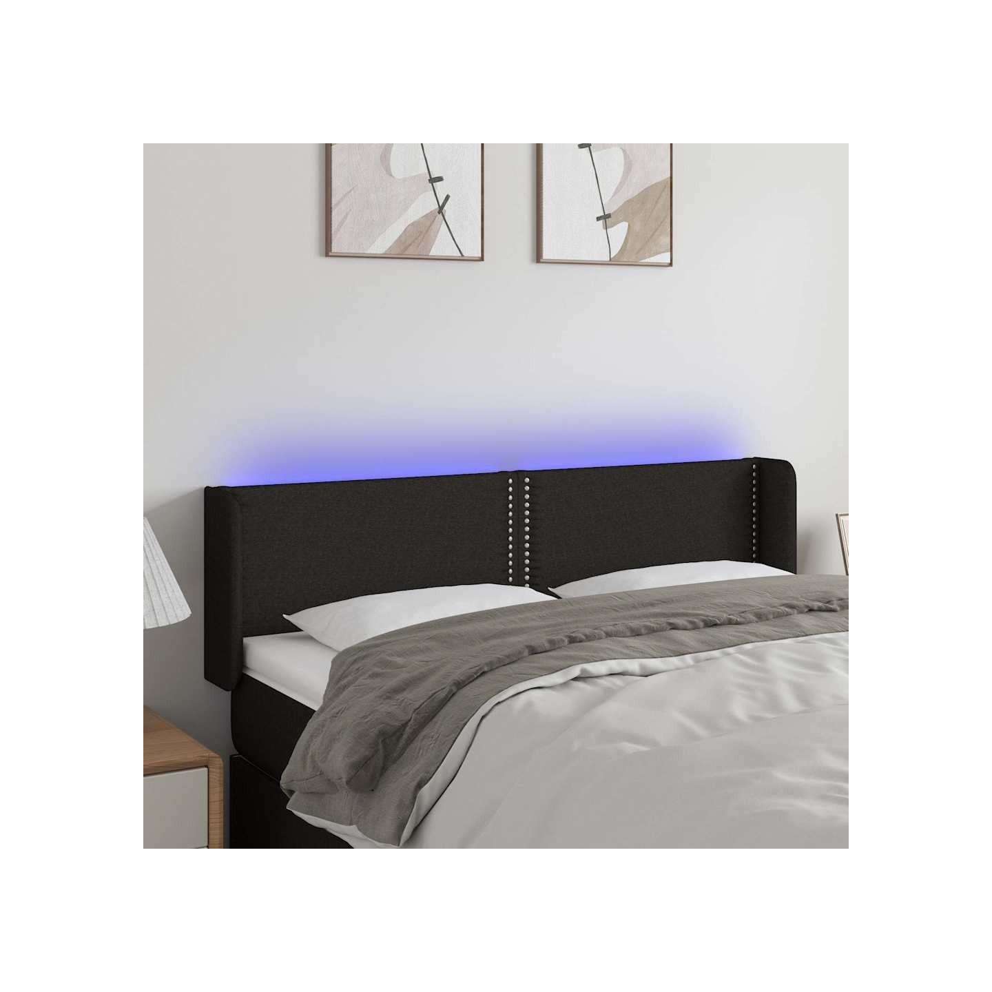 Tête de lit à LED Noir 147x16x78/88 cm Tissu