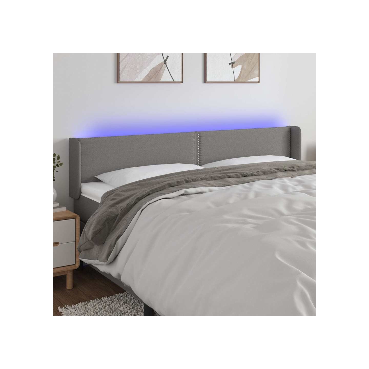 Tête de lit à LED Gris foncé 183x16x78/88 cm Tissu