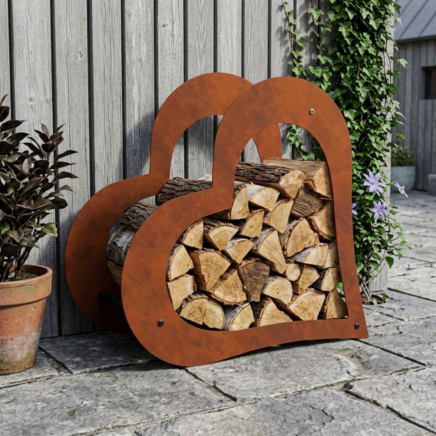 Porte-bûches 41 x 40 x 20 cm Acier patiné Rouillé