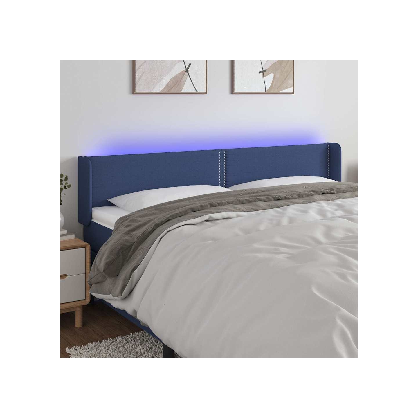 Tête de lit à LED Bleu 183x16x78/88 cm Tissu