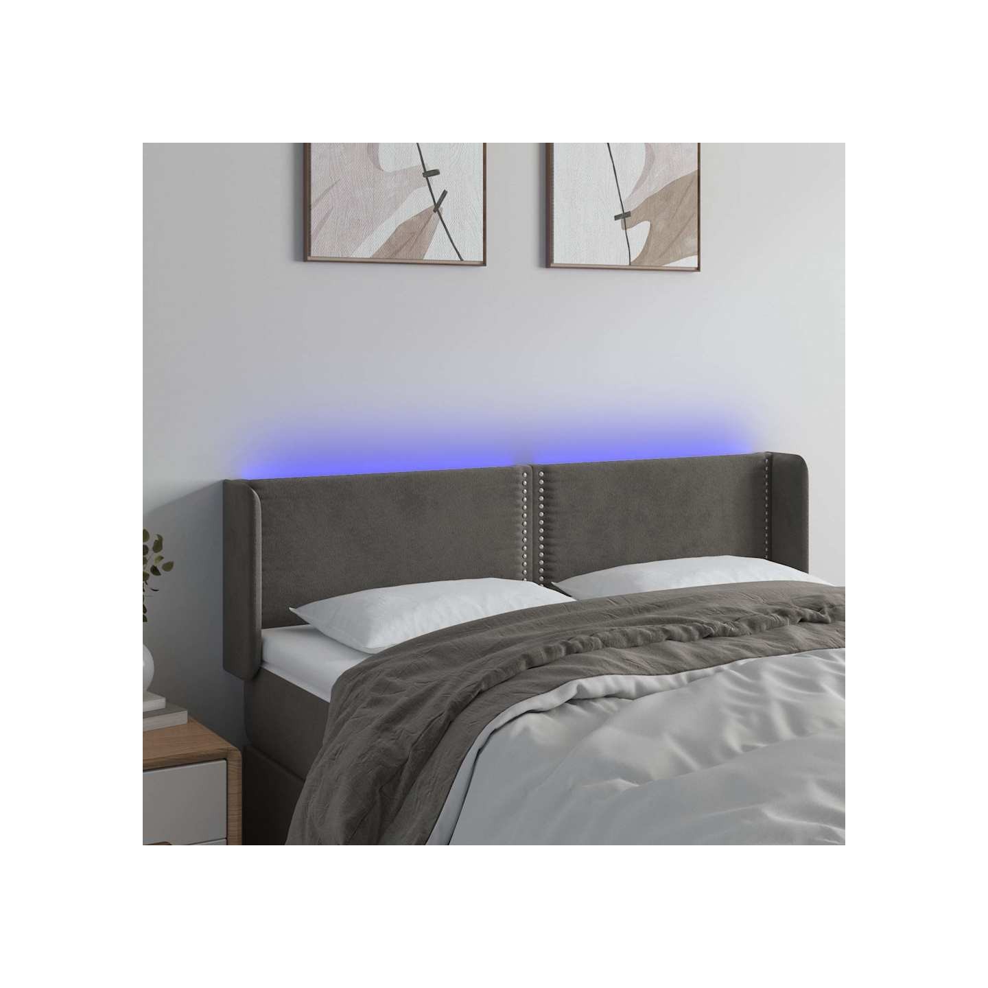 Tête de lit à LED Gris foncé 147x16x78/88 cm Velours