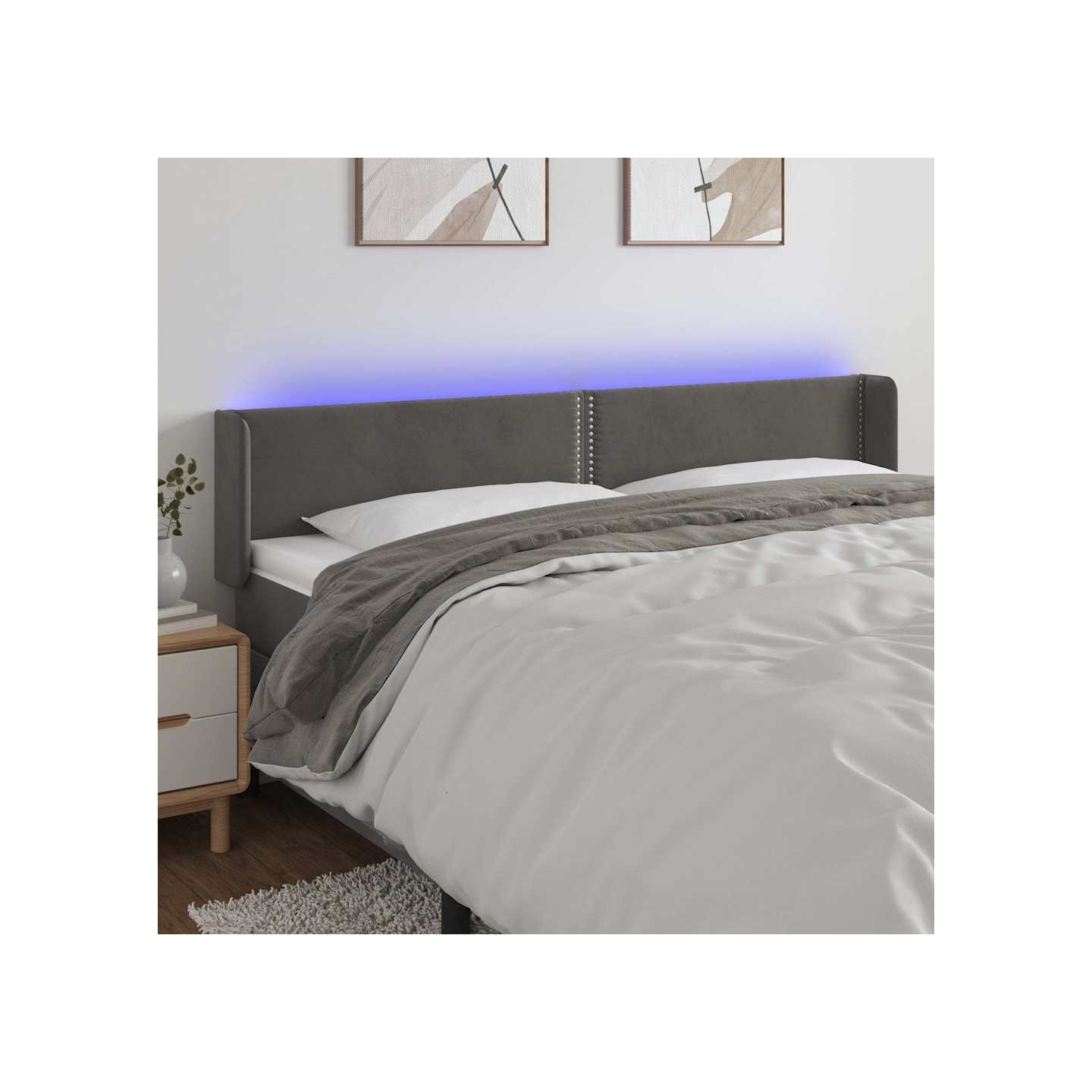 Tête de lit à LED Gris foncé 163x16x78/88 cm Velours